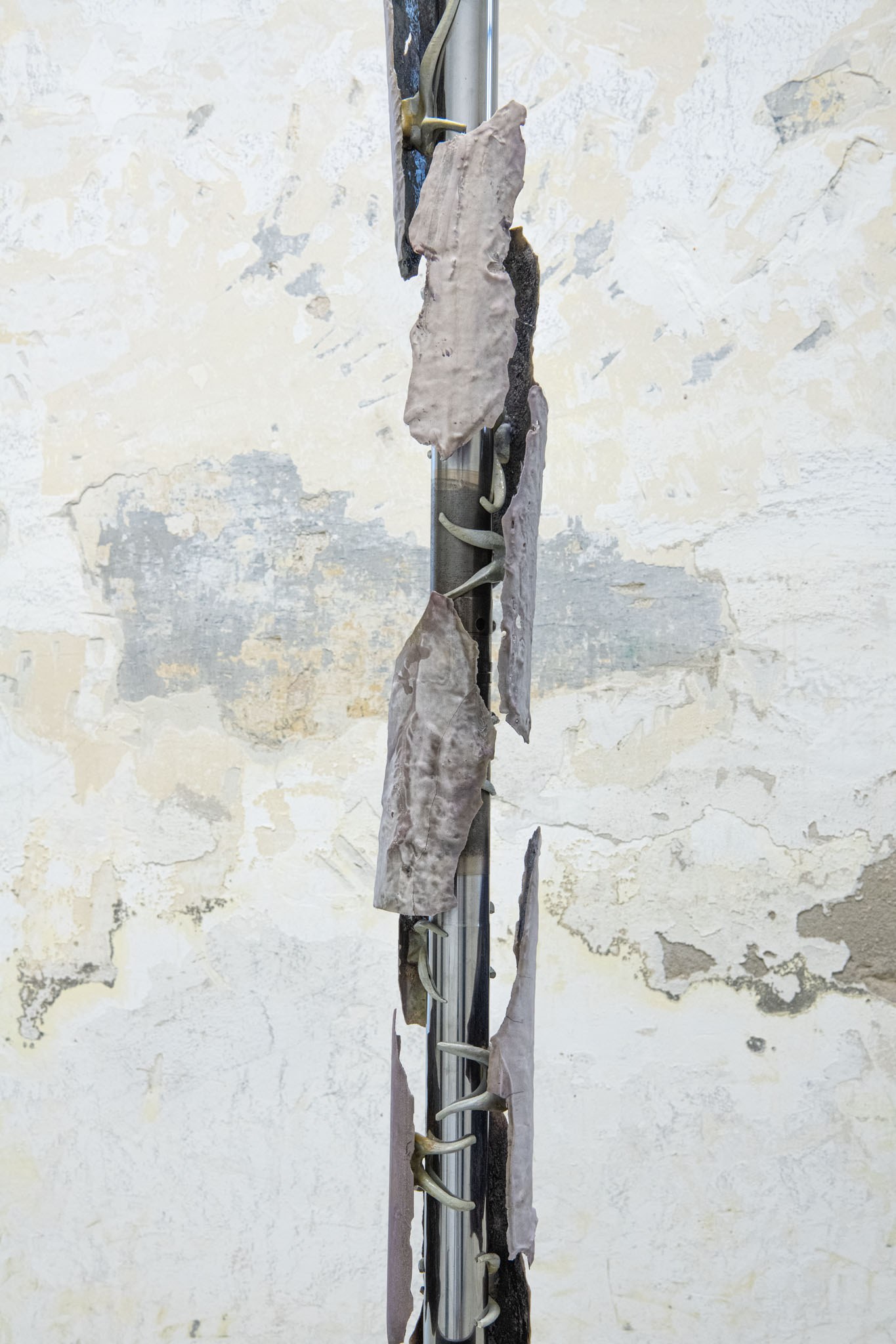 René Stiegler, 'Anxiety Rash', Fork stanchions, Steel, PLA, Epoxy, Wax, Plaster, 140 x 21 x 21 cm, 2023