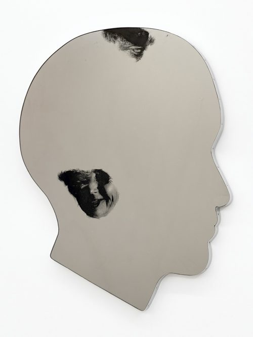 3 Robert Brambora Ines 2021 laser engraving behind glass lacquer stainless steel 68 x 56 cm unique Courtesy of the artist and Sans titre Paris