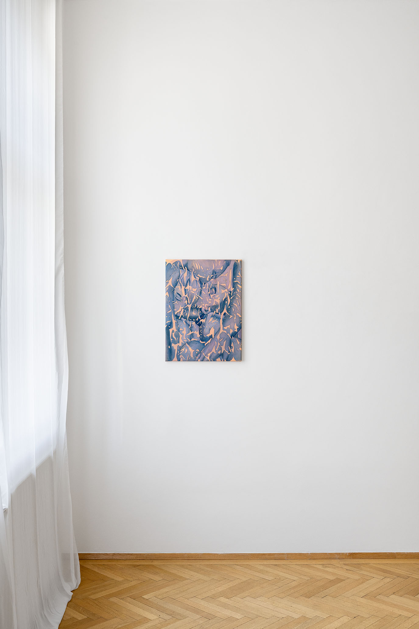 Minda Andrén, To pass lightly over, 2025. Oil, Chinese ink, pigmented gesso on canvas, 60 x 45 cm