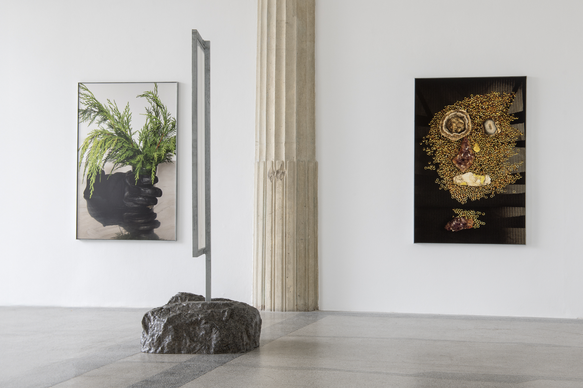 Erpressung, Magical Rage 2021, 160 x 106 cm, fine art inkjet print, hot-dip galvanized steel frame; Geist der Väter, Magical Rage, 2023, 160 x 106 cm, fine art inkjet print, hot-dip galvanized steel frame