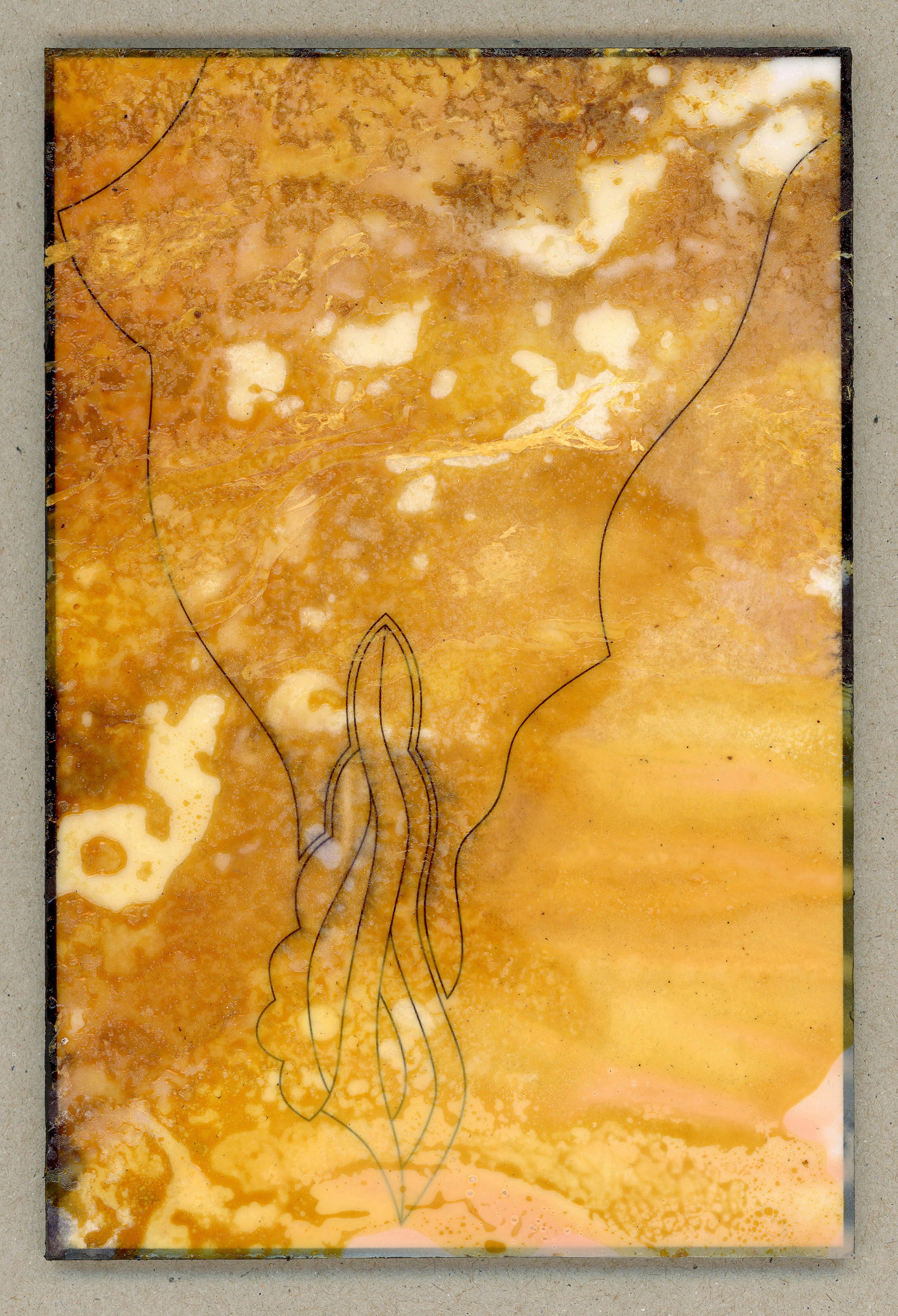 Sabrina Fritsch, nude_HOA_nd, 2025, acrylic, nail polish, ketone resin, shellac, ink on paper on cardboard, 15 x 10 cm