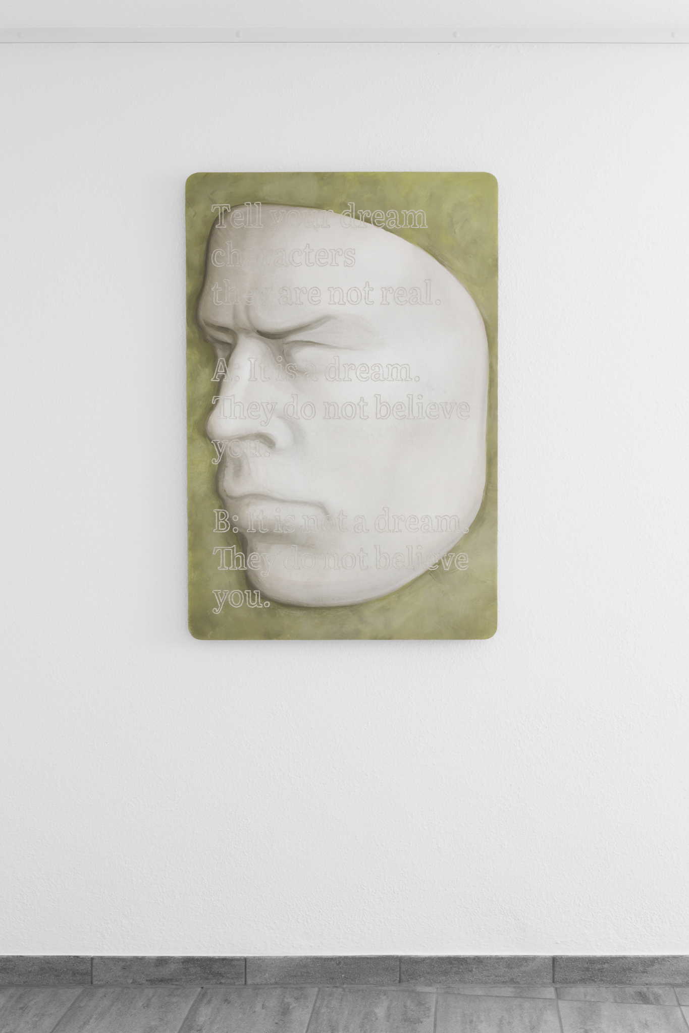 Christopher Friess, Reality Check: dream characters, 2025, Fresco, sgraffito on mineral board, 120 × 80 cm