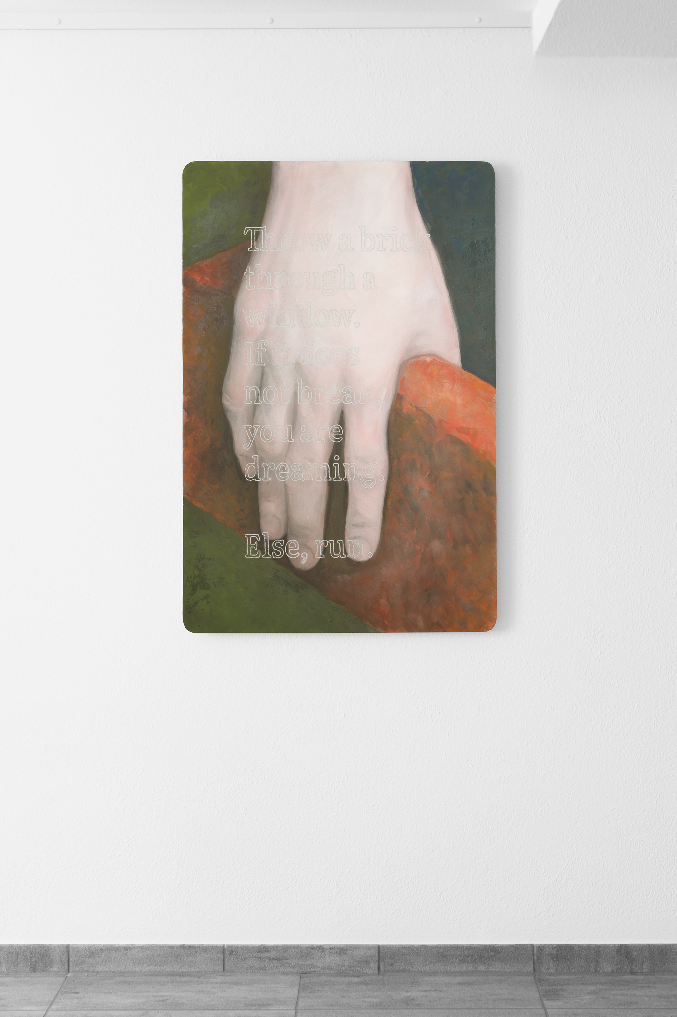 Christopher Friess, Reality Check: brick, 2025, Fresco, sgraffito on mineral board, 120 × 80 cm