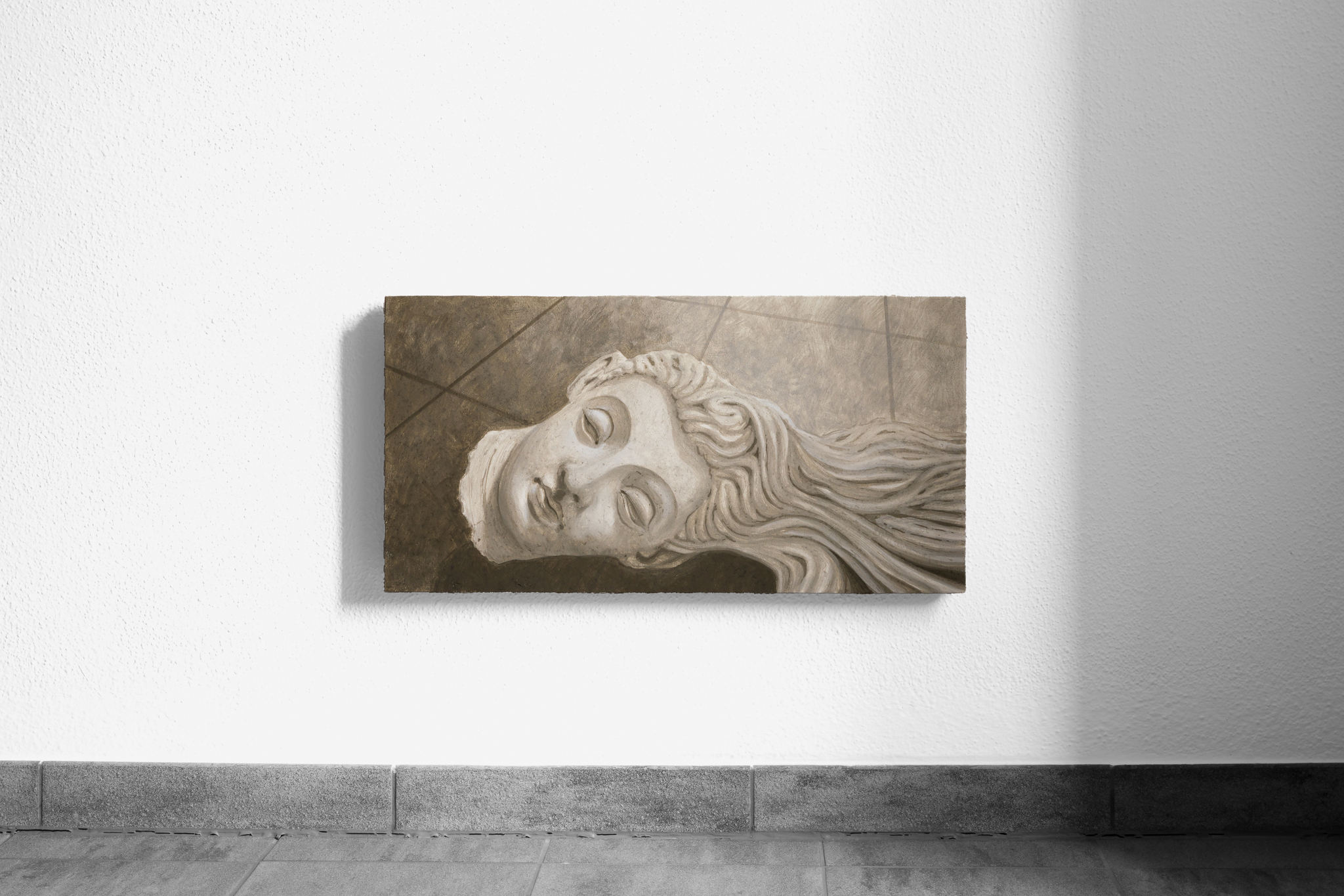 Christopher Friess, Schism, 2024, Fresco on wood wool, 33 × 65 cm