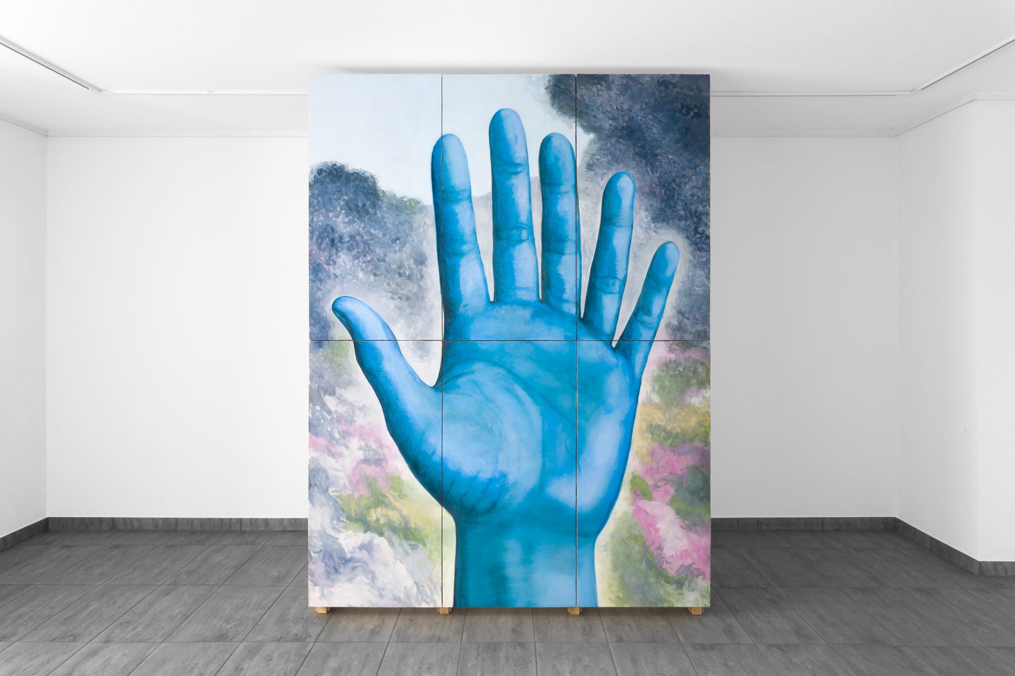 Christopher Friess, Look at your hands closely, 2025, Fresco on wood wool, 240 × 180 cm