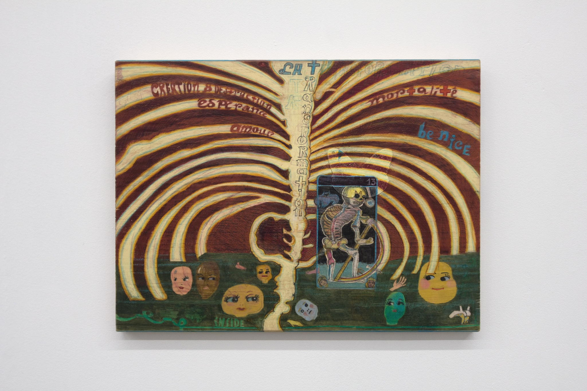 Anaïs Fontanges, L'Arcane Sans Nom, 2025, colored pencil and collage on wood, 30 × 40 × 1,5 cm. Courtesy of the artist and Pony, Montreuil.