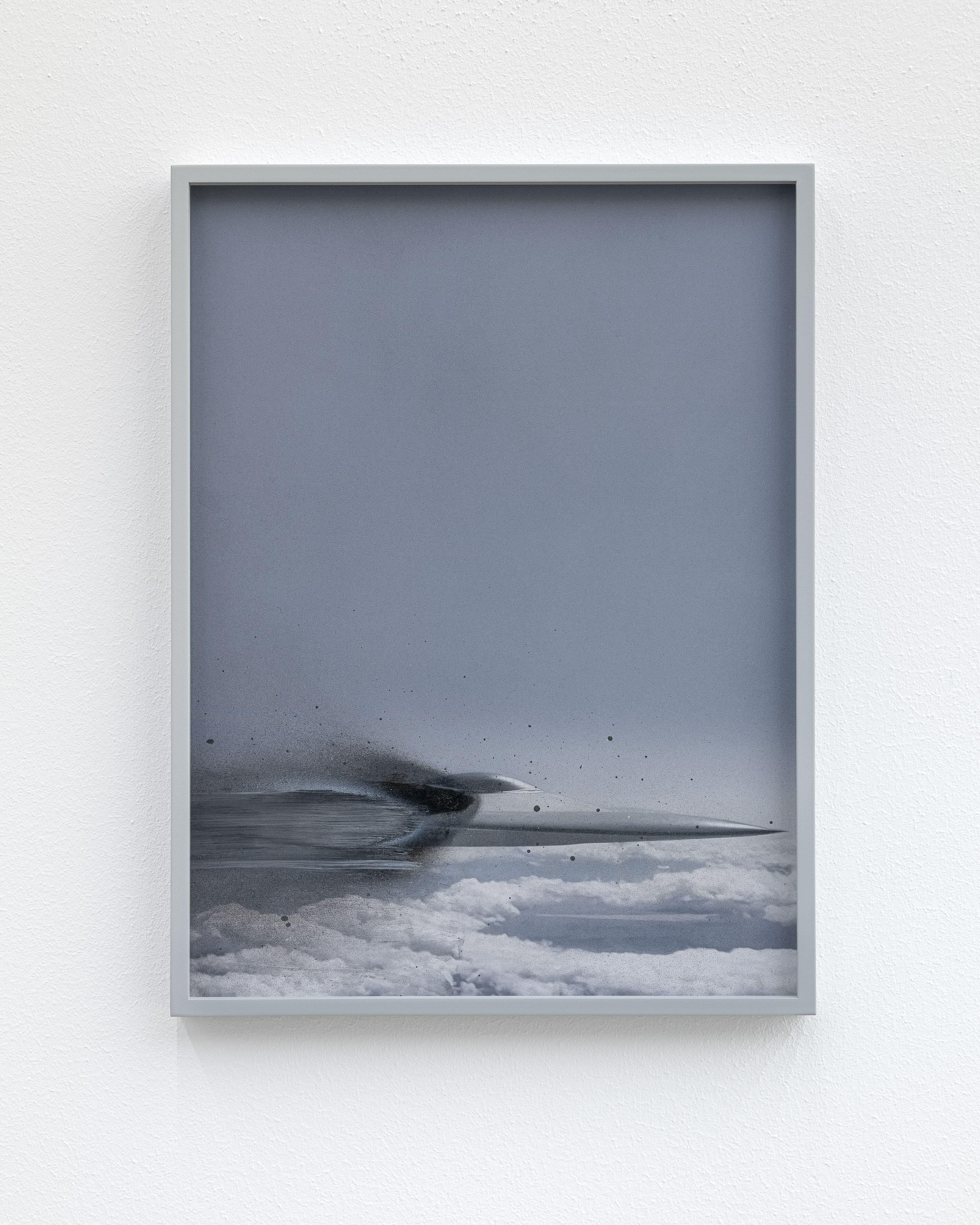 Anna Vogel, B2 Bomber, 2025, pigment print, ink, varnish, frame finished in light gray, 40 Ă 30 cm (3 variations)