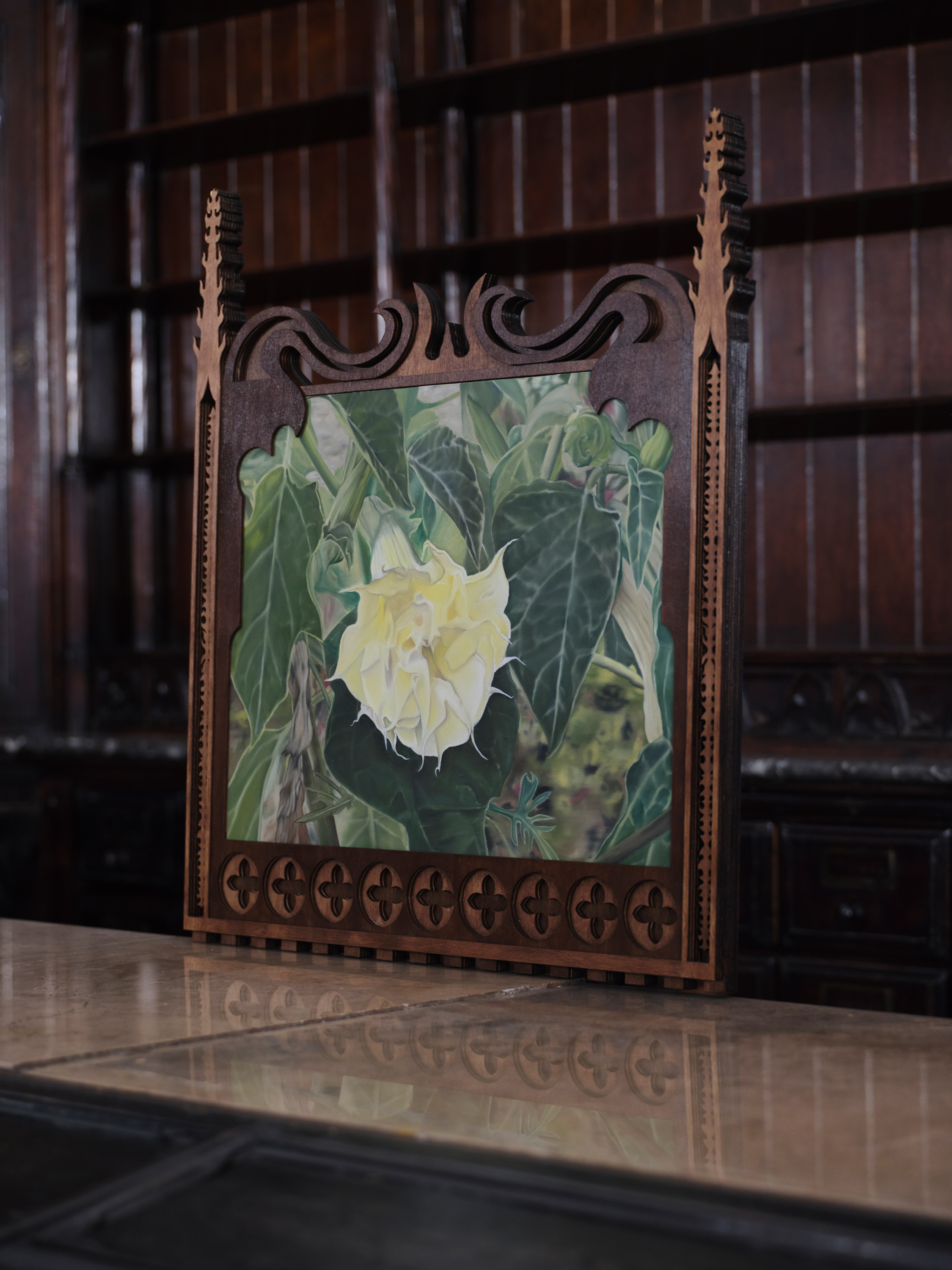 Justyna Baśnik, Brugmansia (Angel's Trumpet), 2025, 66x60cm, oil on canvas, wood