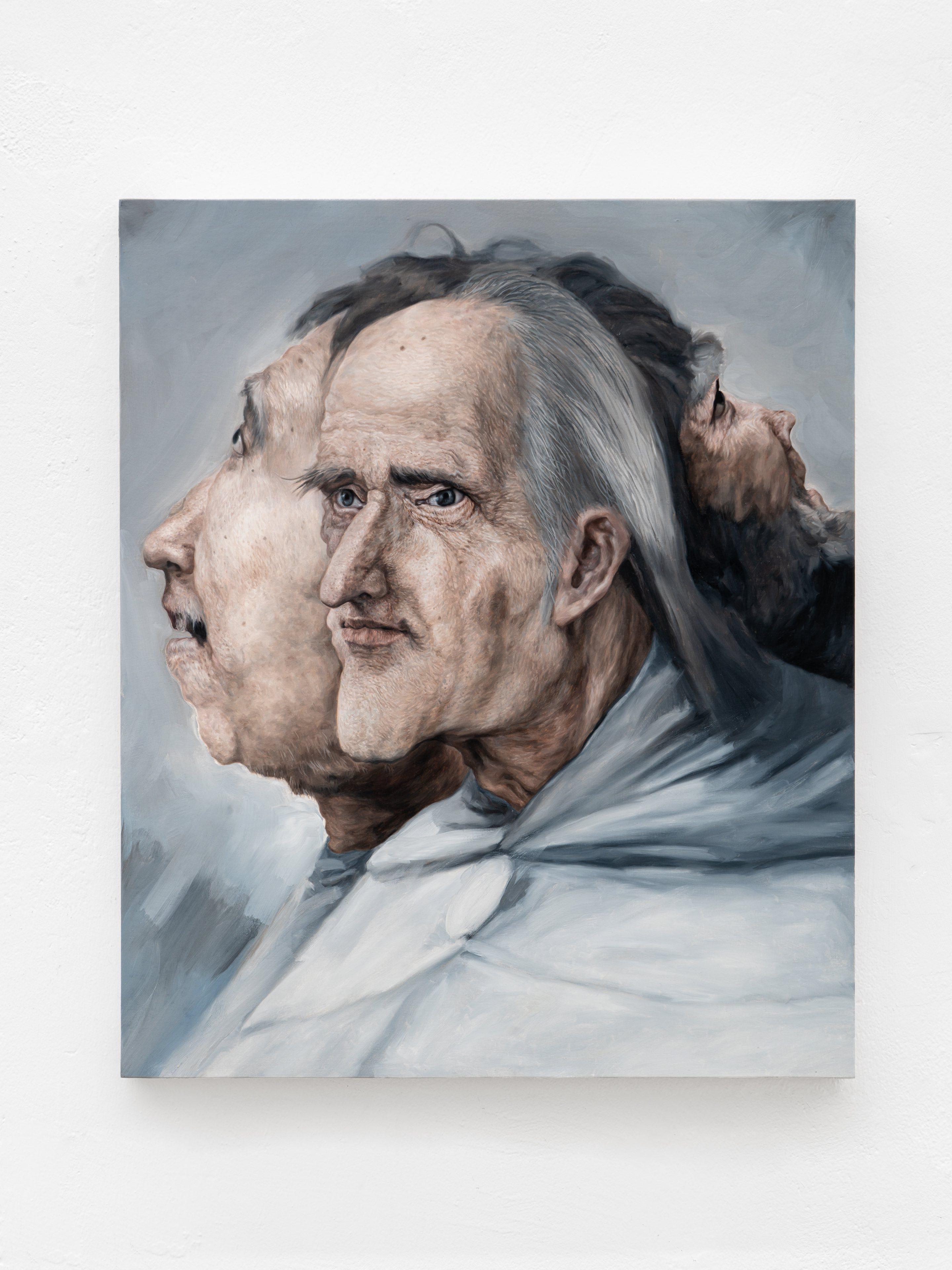 Zhang Shujian, Skin Weave-Trinity, 2025, Oil on wood, 60 x 50 cm