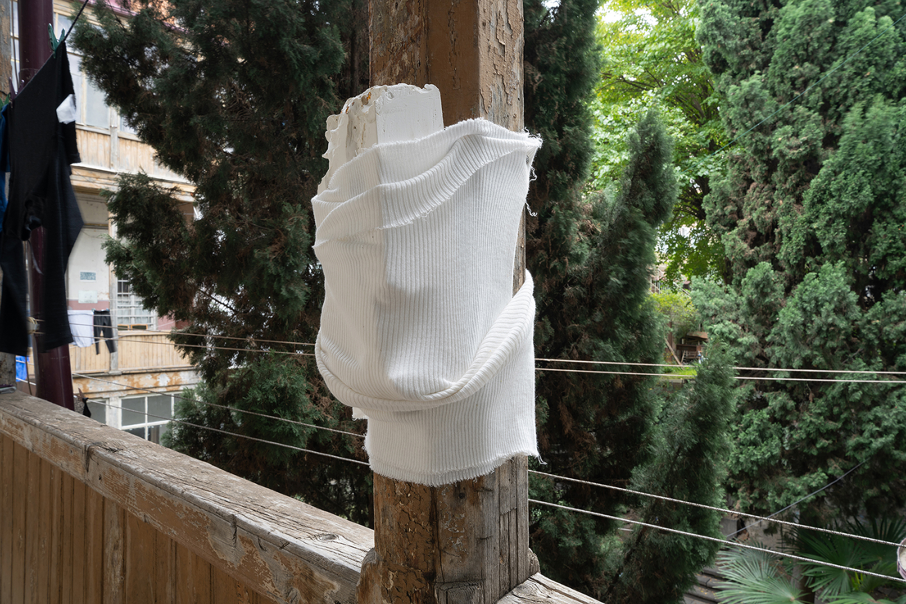 Ana Gzirishvili, Untitled, 2025, Marble Resin, Fabric, Sequin Beads, Upholstery, Nails, Wood Fragments, 35x22 cm