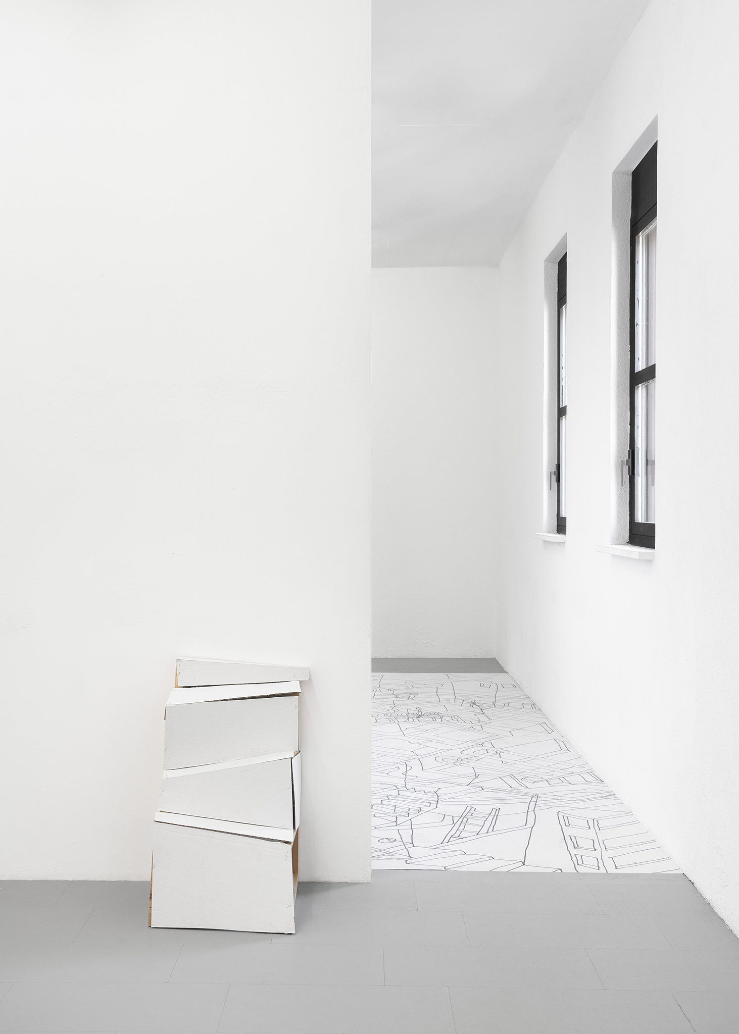 Aldo Mozzini, Himmelsleiter, 2025. Strips – white cardboard, 85 x 53 x 50 cm. Courtesy of the Artist and La Rada, Locarno. Photography by Riccardo Giancola