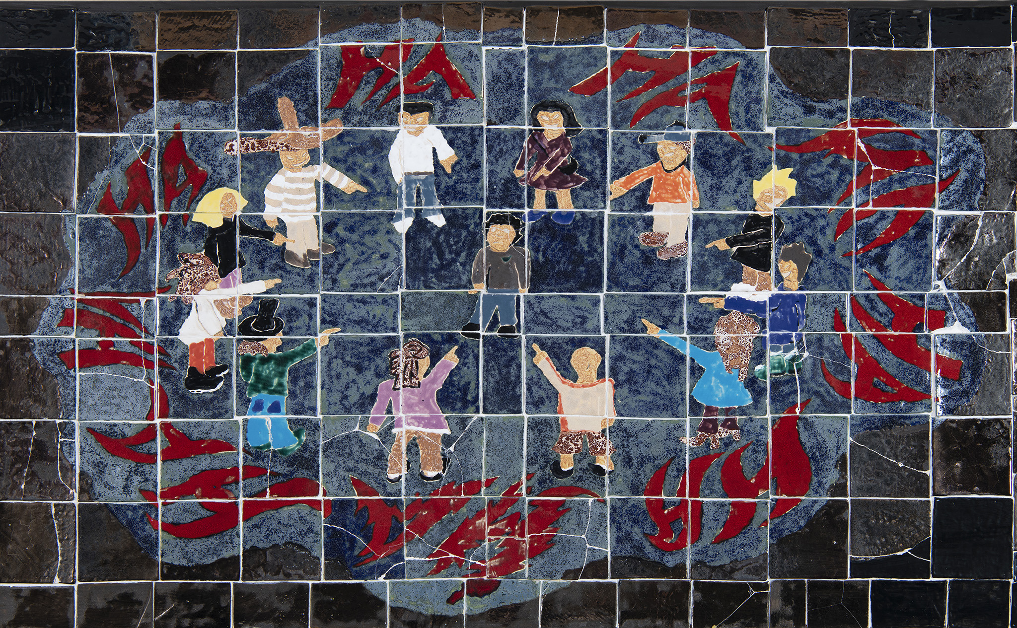 Detail of Tristebacio Club, Paranoia, 2024. Wood, glazed, ceramics, 120 x 175 x 210 cm. Courtesy of the Artist and La Rada, Locarno. Photography by Riccardo Giancola 