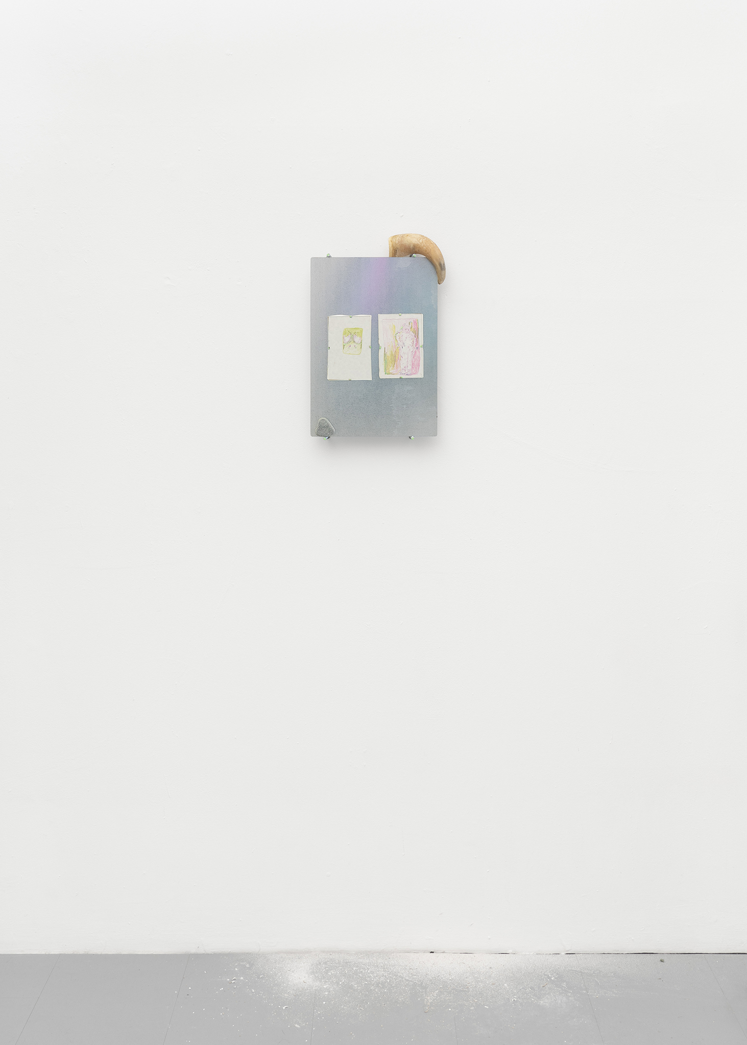 Detail of Rebecca Solari, Manda giù, 2025.  Steel, drawings, text, 6 x A4, Courtesy of the Artist and La Rada, Locarno. Photography by Riccardo Giancola 