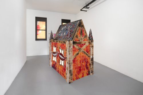 1 Tristebacio Club Paranoia 2024 Wood glazed ceramics 120 x 175 x 210 cm Courtesy of the Artist and La Rada Locarno Photography by Riccardo Giancola