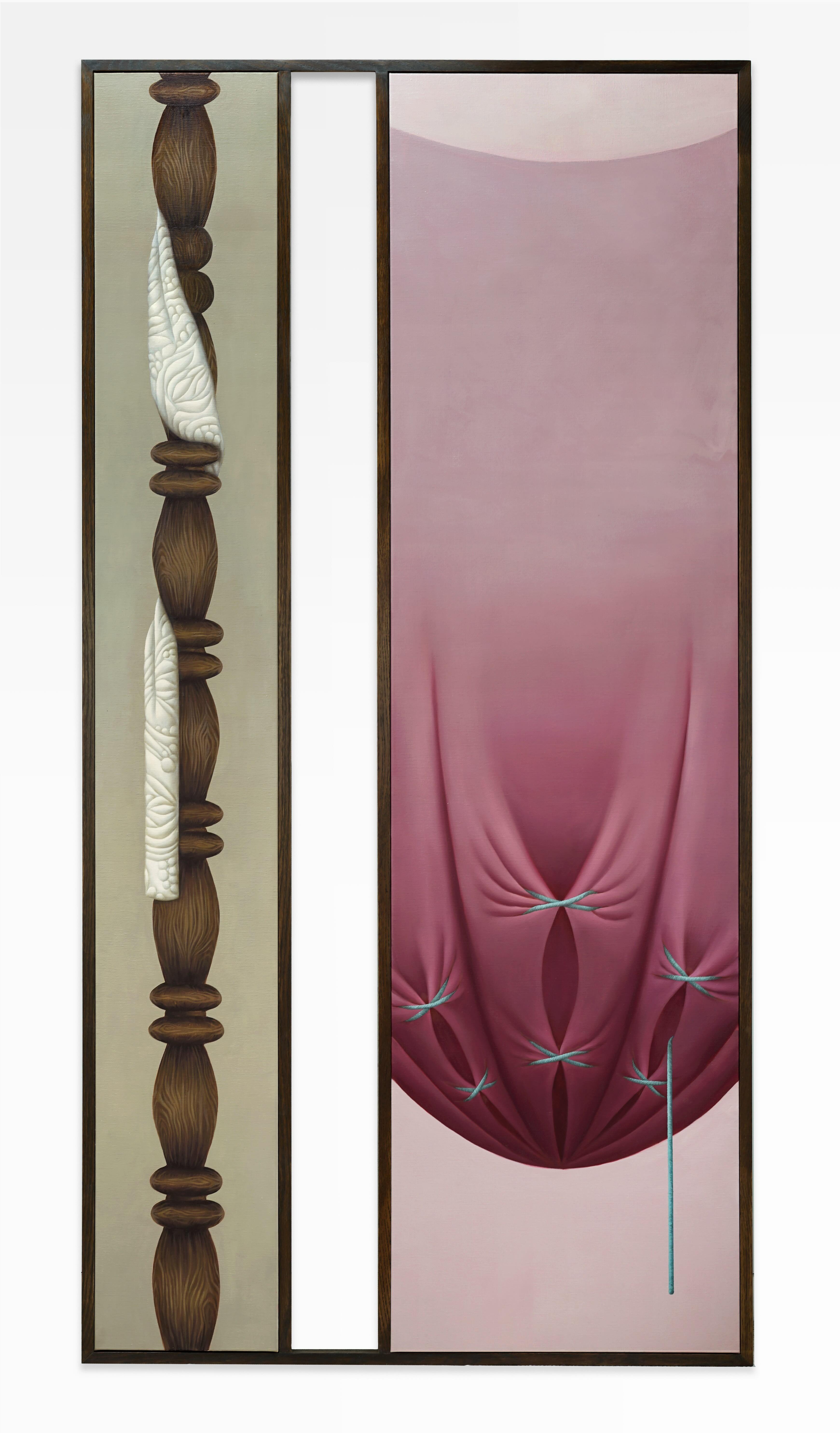 Diane Dal-Pra, Delicate Resistance, 2025,Oil on linen, wood, 220 x 110 cm, 86 5/8 x 43 1/4 inches - Courtesy of the artist and Derouillon, Paris © Diane Dal-Pra