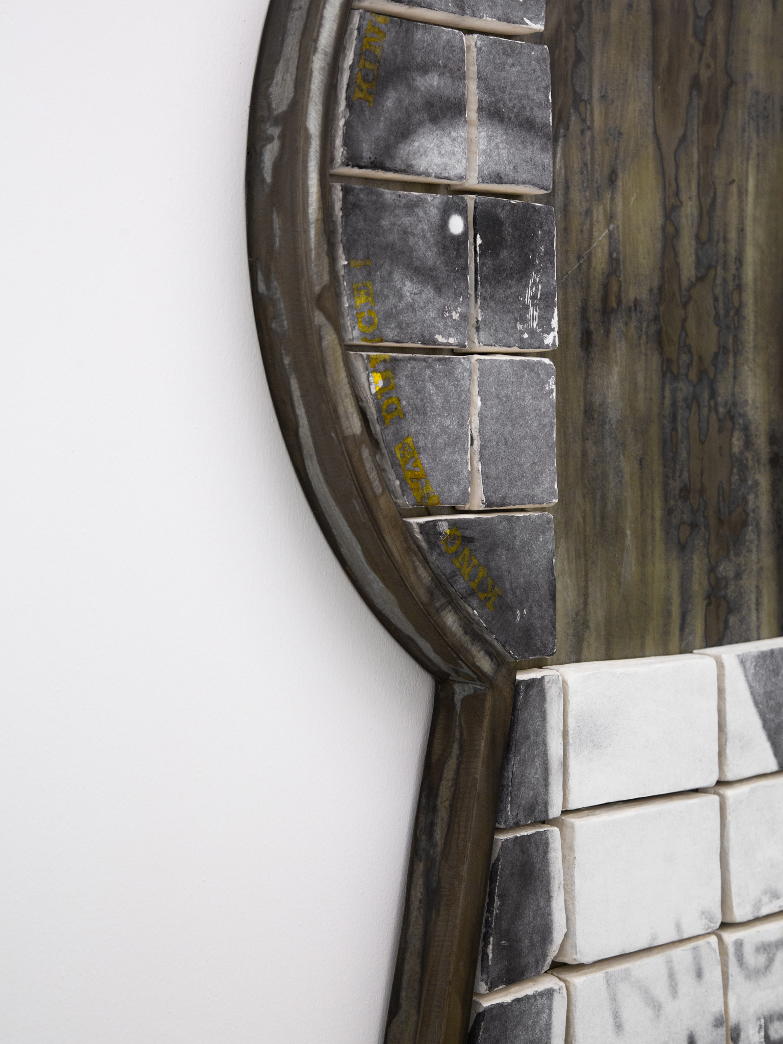 KING SIZE DUNCE - 126 x 68 x 5 cm -  Laser transfer, strength & pliable stone modeling clay, oil pastel, matte varnish, chemically treated galvanized steel - photo by Fangyang