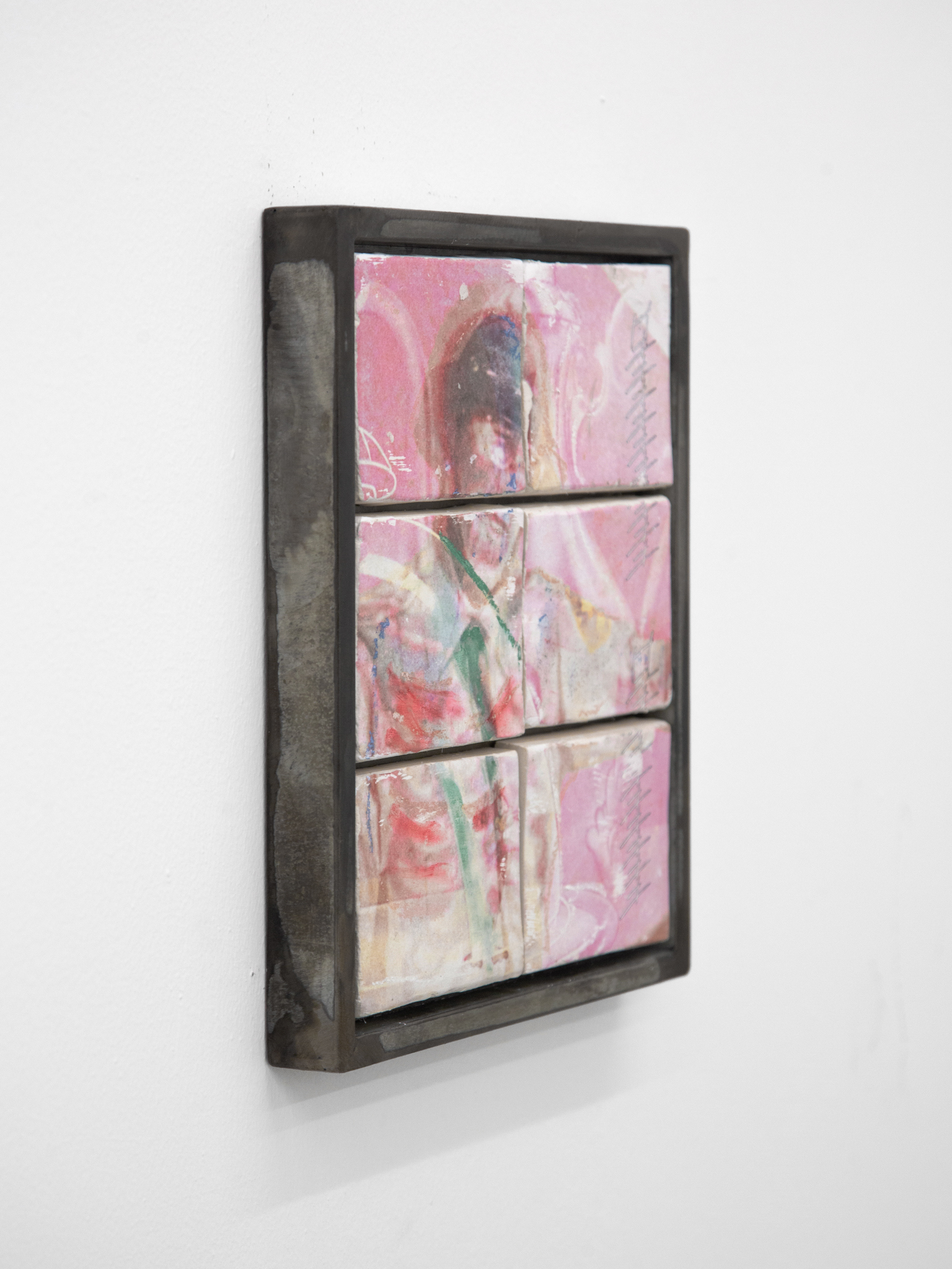 The distance is an abyss - 24.5 x 29 x 3 cm - Laser transfer, strength & pliable stone modeling clay, oil pastel, matte varnish, chemically treated galvanized steel - photo by Fangyang