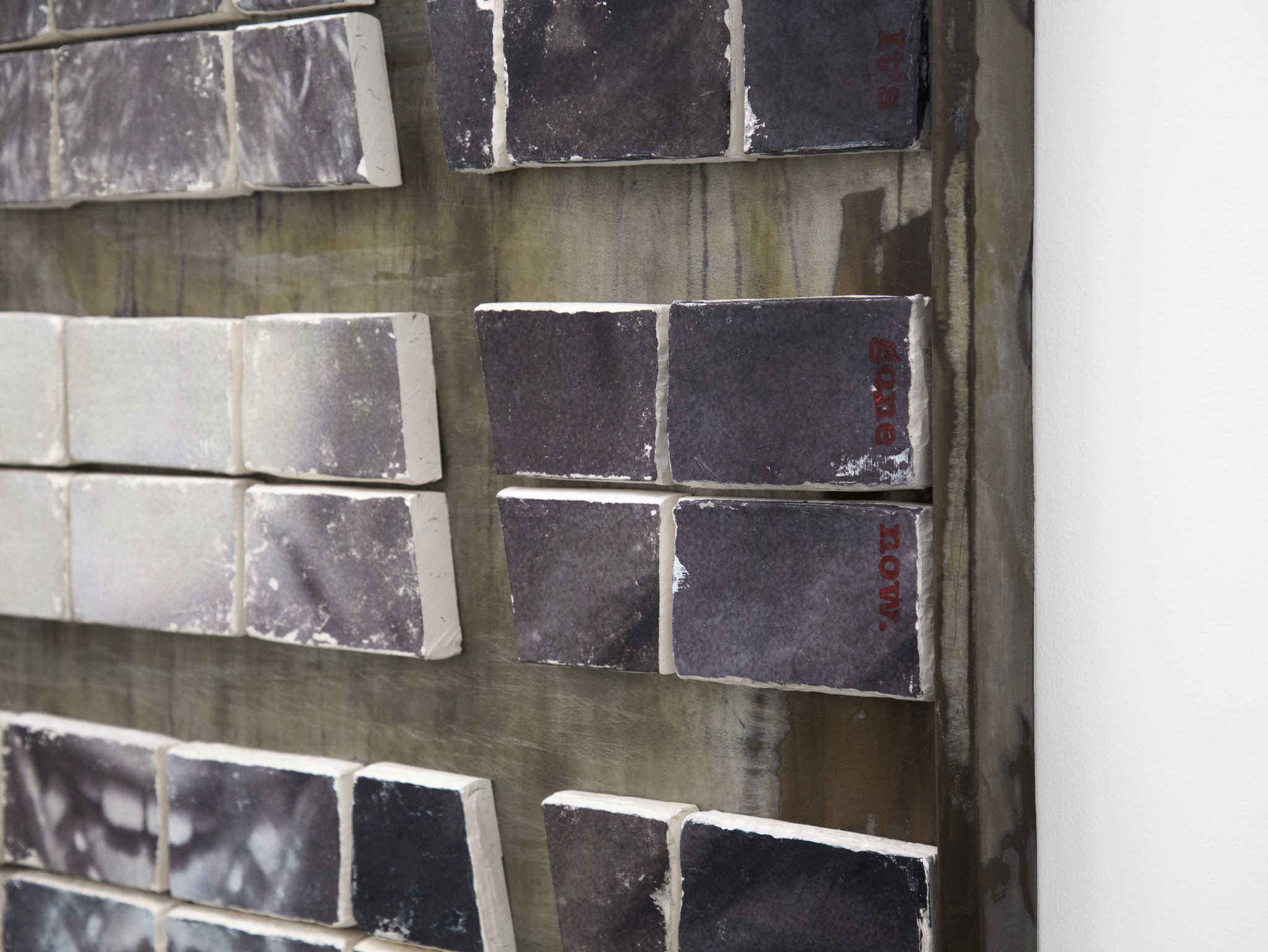 Everywhere and anytime - 70 x 110 x 5 cm - Laser transfer, strength & pliable stone modeling clay, oil pastel, matte varnish, chemically treated galvanized steel - photo by Fangyang