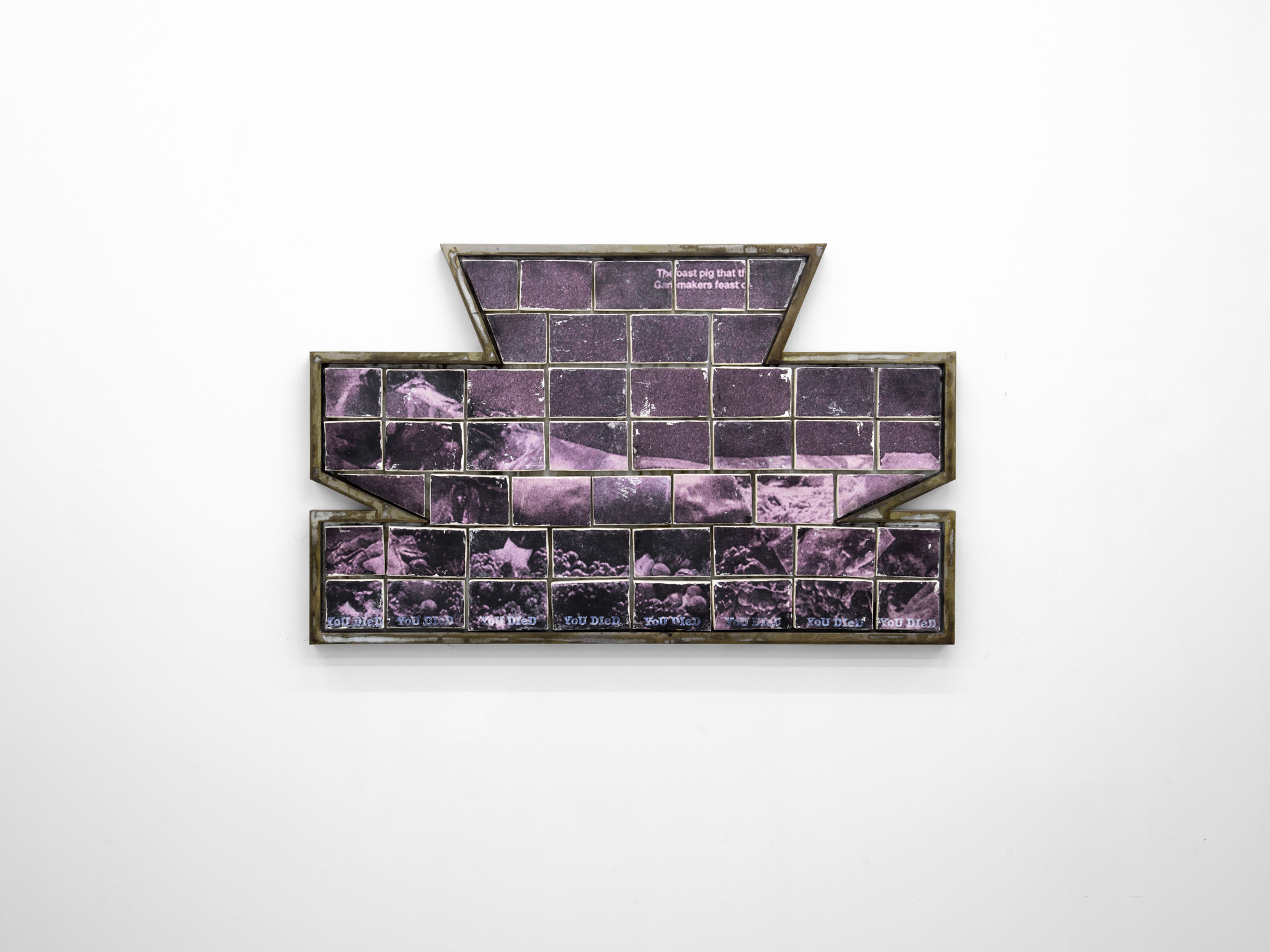 You Died - 69 x 112 x 5 cm - Laser transfer, strength & pliable stone modeling clay, oil pastel, matte varnish, chemically treated galvanized steel - photo by Fangyang