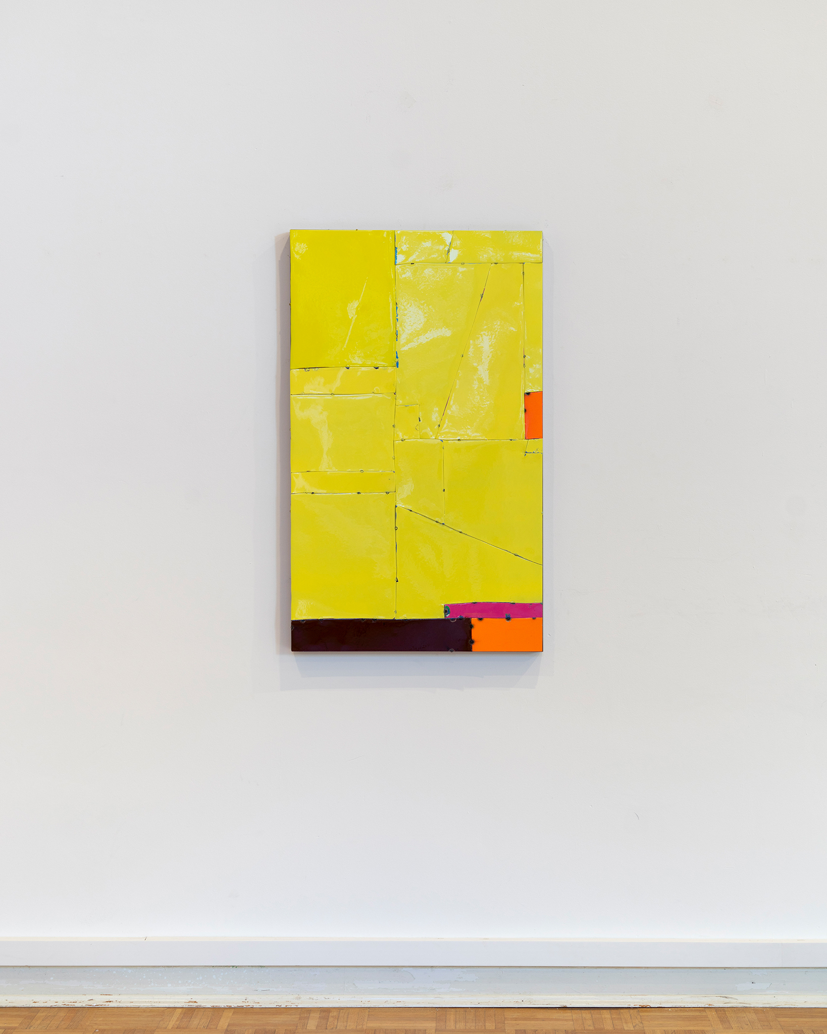 Thilo Jenssen “Blechpainting I“, 2025. Laquer and clear coat on metal sheet, welded on metal frame. 100,4 x 64,5 cm