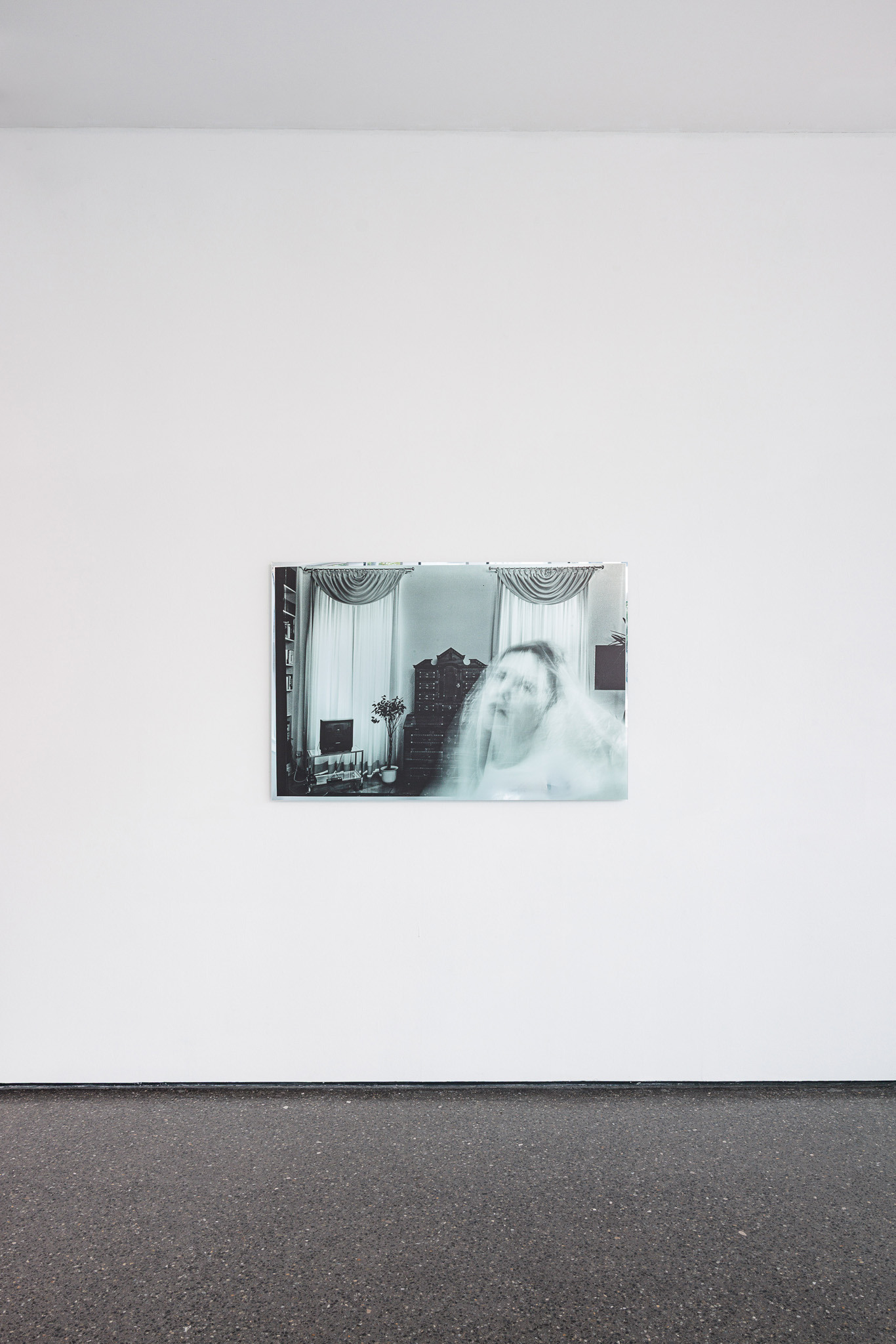 Anaïs Horn, Untitled, from: Talk to Me (Ghost Interiors), 2025, UV print on mirror, 2025, 85 × 127 cm.