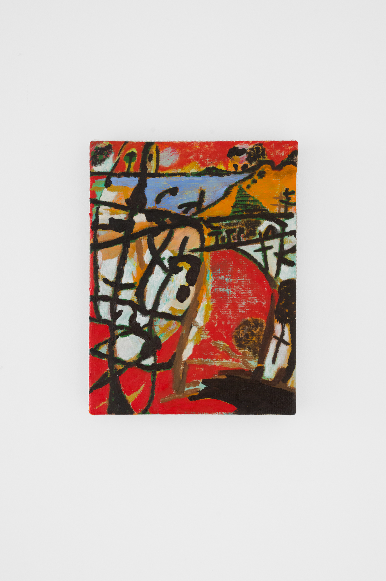 Les Ramsay, Untitled (2025)  Oil on upholstery  12 x 10 in. ; 30.48 × 25.4 cm