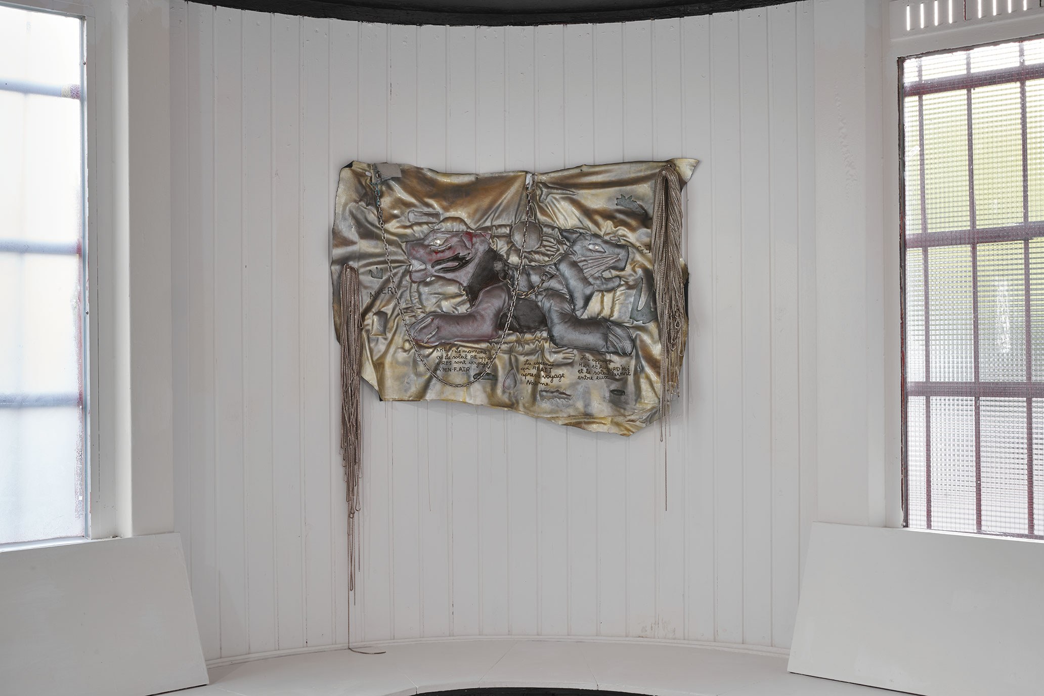 Yannick Jadoul, Geb and Aker, 2021, leather and metal, 100 × 78 cm