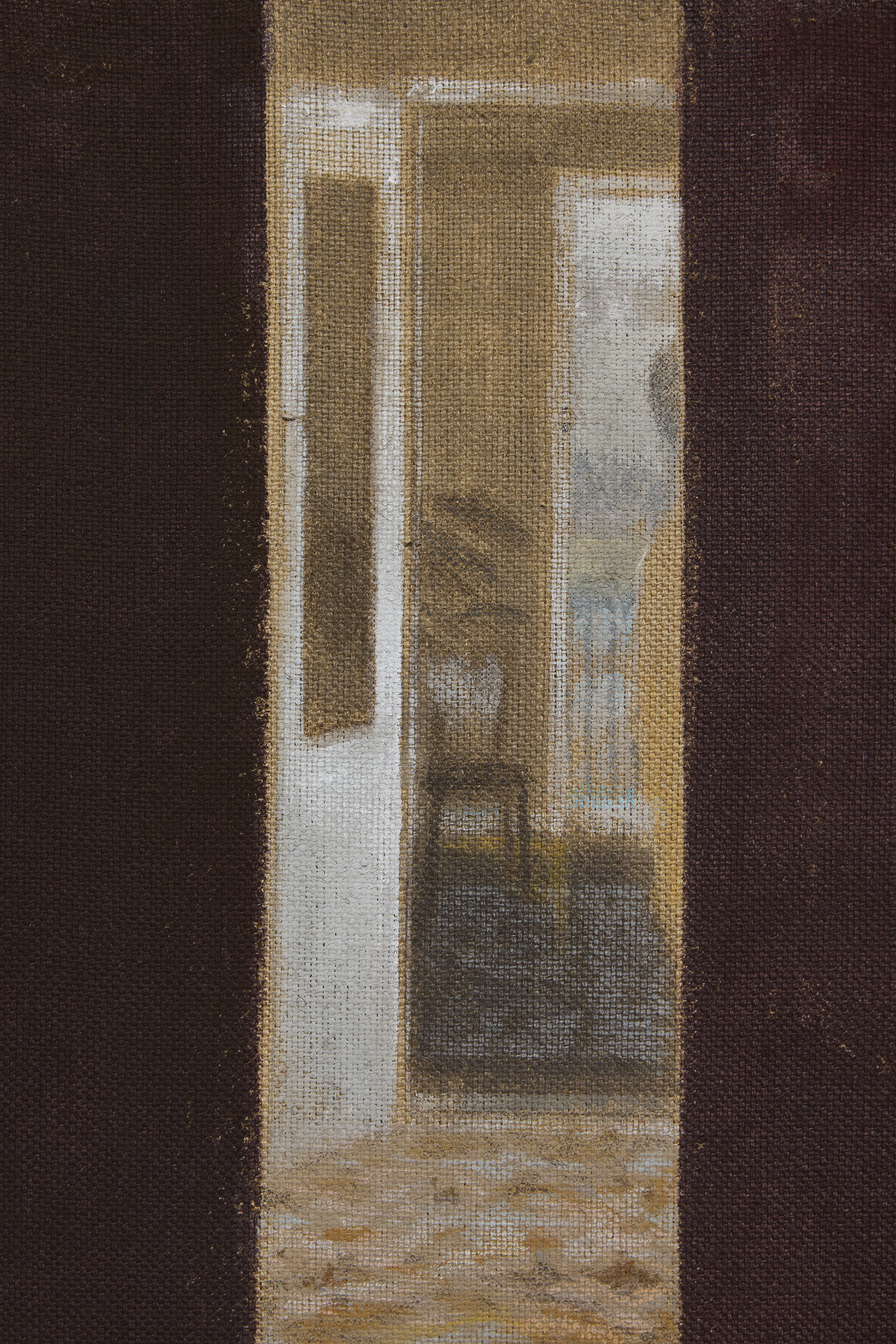 Tomasz Kowalski, untitled (film), 2025, oil, gouache and pencil on jute, 98 x 101 cm. (detail)