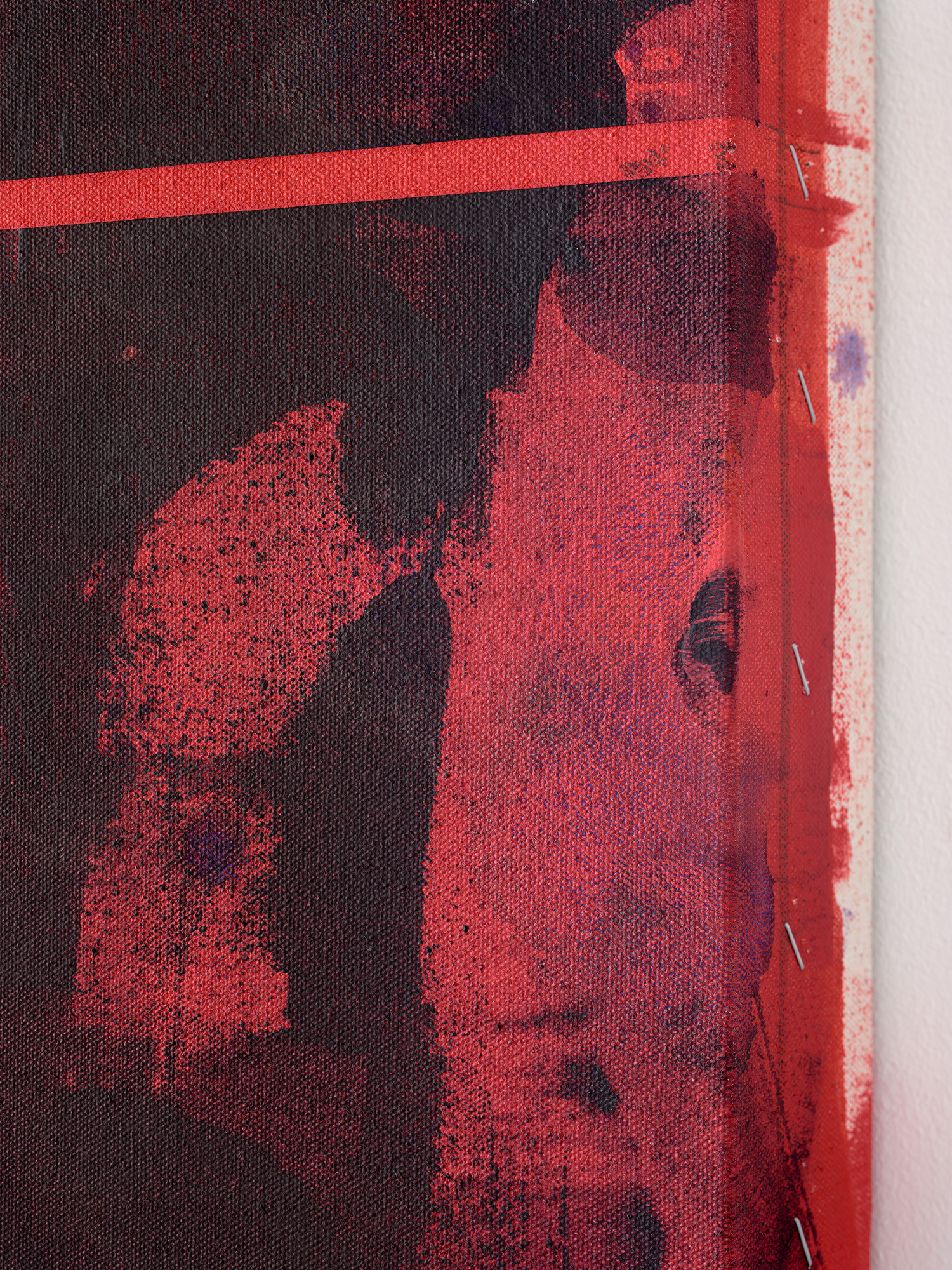 Ann Edholm, "Image as Act / Part Two Nr. 2“, detail, 2025, acrylic and vinyl on canvas, 240 x 180 cm. Copyright the artist, courtesy of the artist and Galerie Nordenhake Berlin, Stockholm, Mexico City. Photo by Gerhard Kassner.