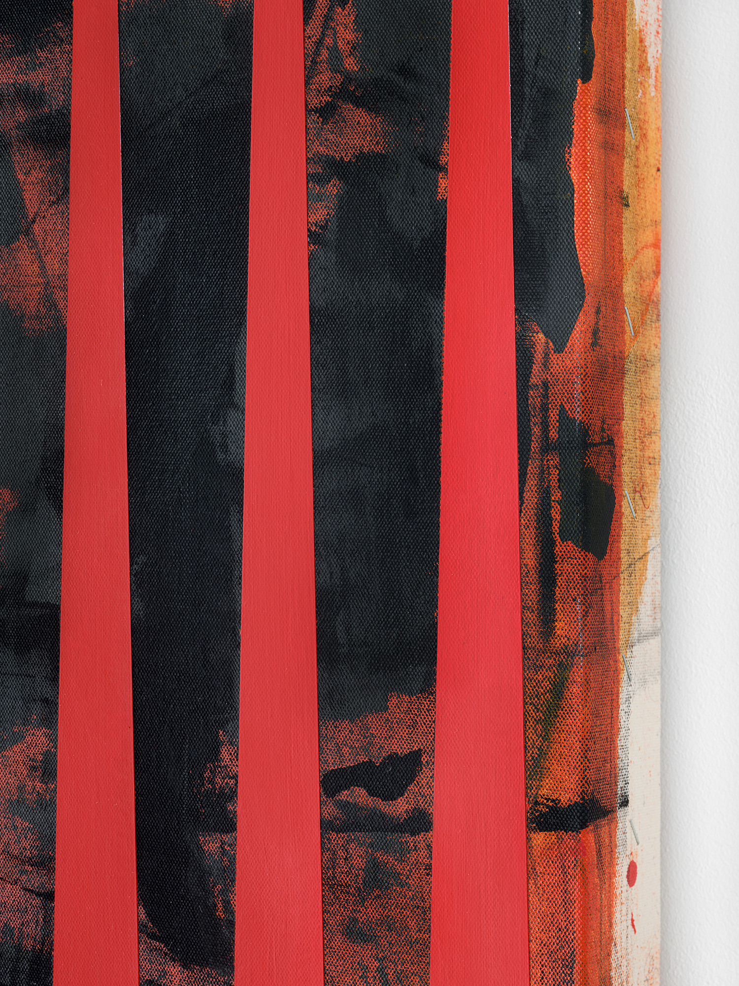 Ann Edholm, "Different Train II from series Röster / Stimmen“, detail, 2025, acrylic and vinyl on canvas, 135 x 105 cm. Copyright the artist, courtesy of the artist and Galerie Nordenhake Berlin, Stockholm, Mexico City. Photo by Gerhard Kassner