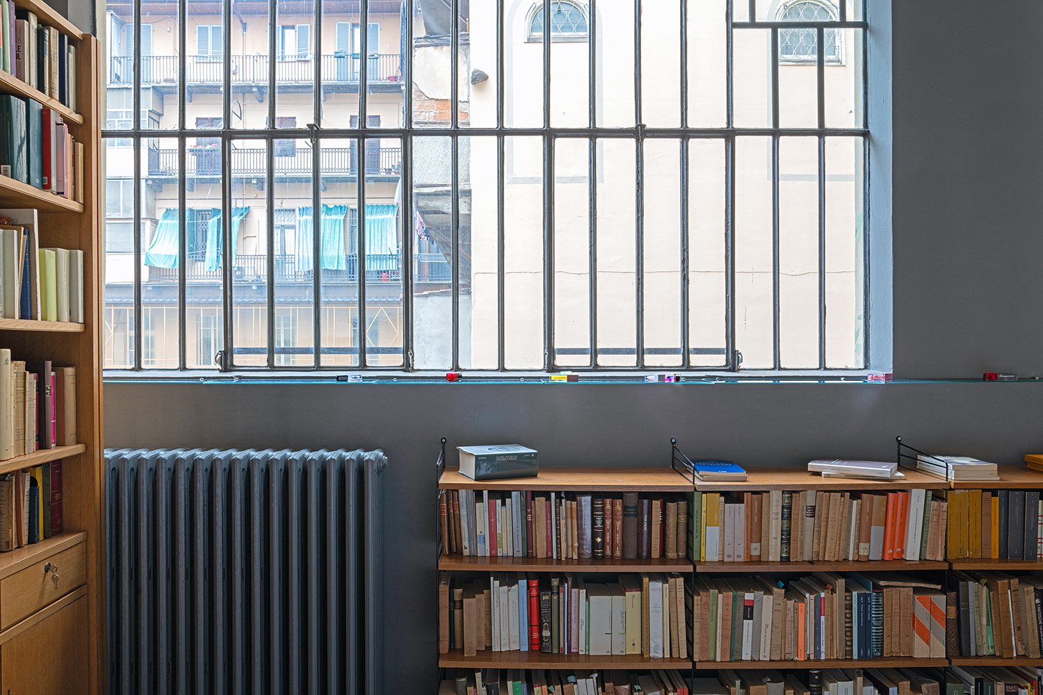 Elina Bergmark Wiberg Sunsets and Sunrises, 2025 Used lip balms, lip oils nail polishes, bathroom shelves 389 x 16 cm