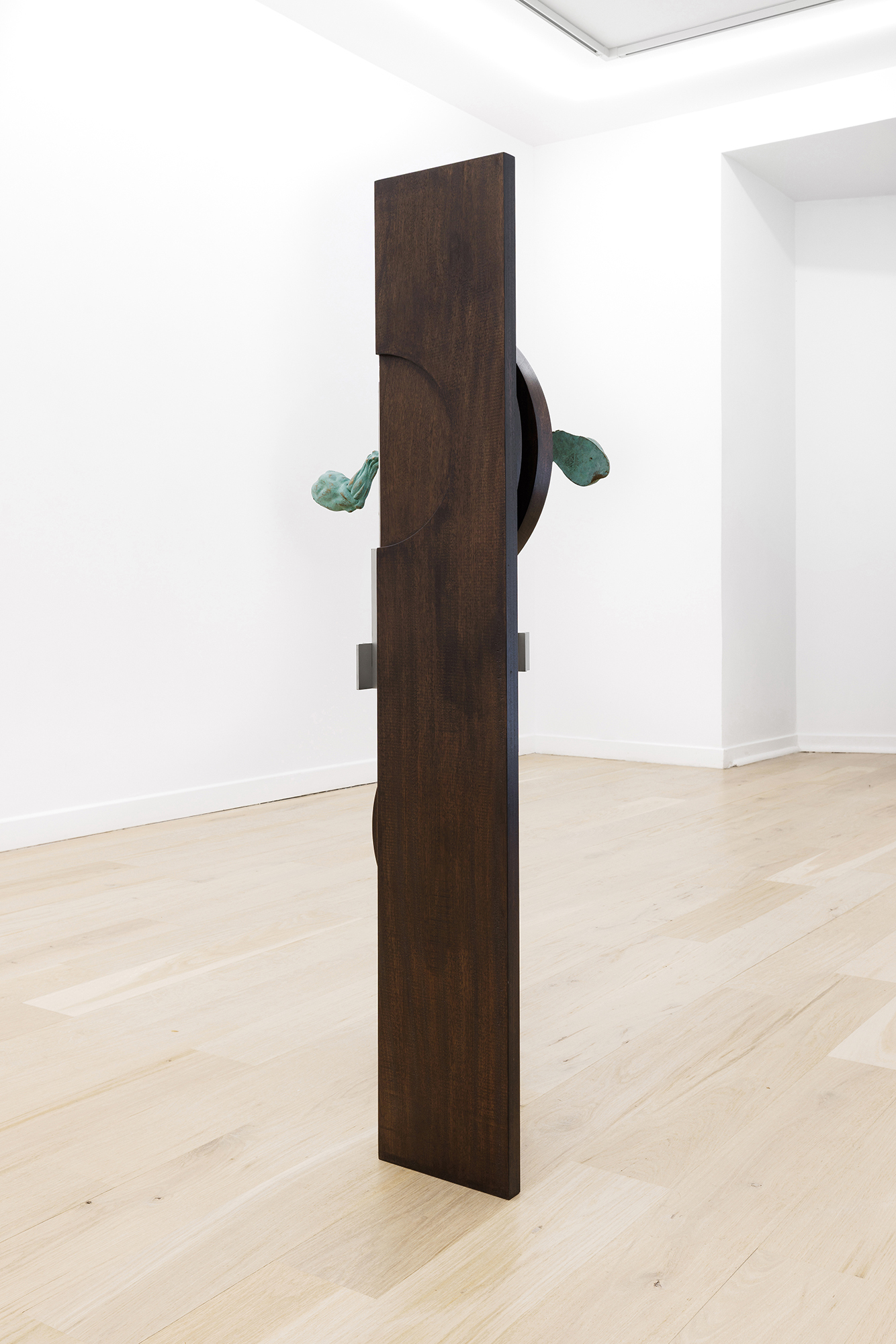 Iconic Domain (s), 2025, patinated bronze, wood, stainless steel