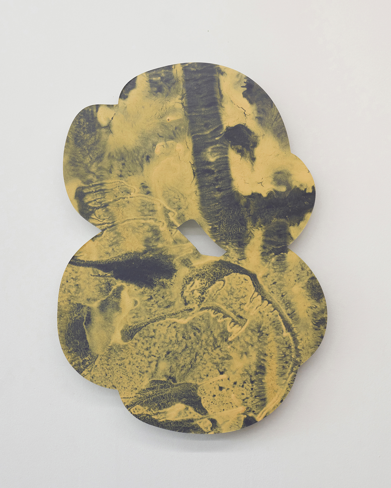 Pollen cloud (dark) 25-06 2025 - raw pine pollen, acrylic, and medium on paper, aluminum support - 64 x 46 x 4 cm.