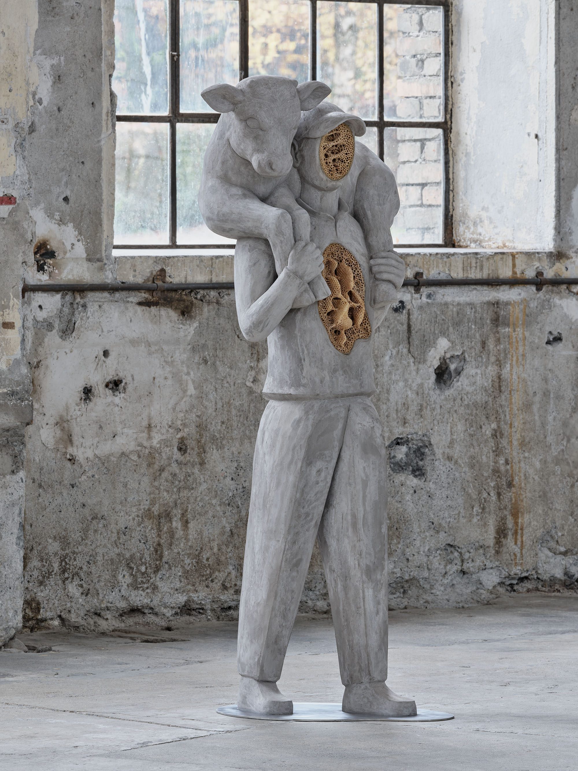 Anna Hulačová, 'Calf Bearer' (2025), installation view  'Bucolica', Kunstraum Dornbirn, 2025, Photo Günter  Richard Wett, © Anna Hulačová, courtesy of the artist  and hunt kastner, Prague.