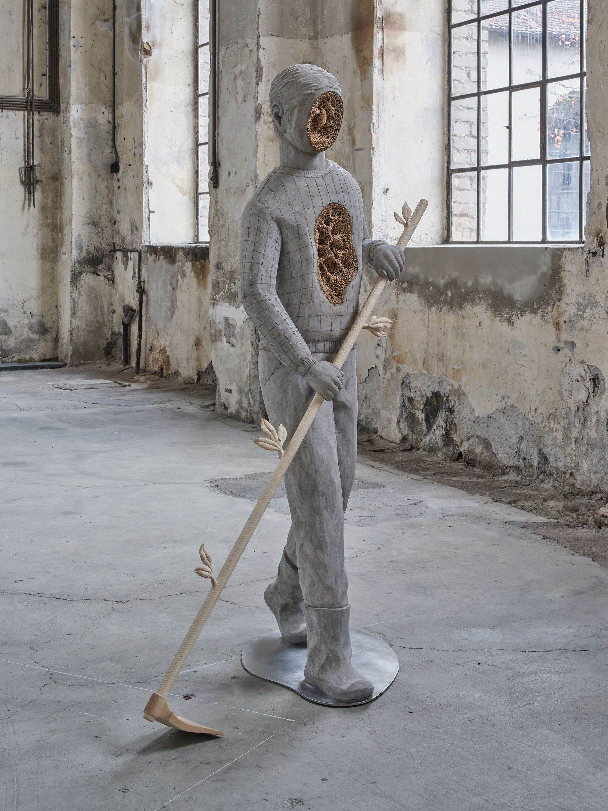 Anna Hulačová, 'Man with a hoe' (2025), installation view  'Bucolica', Kunstraum Dornbirn, 2025, Photo Günter  Richard Wett, © Anna Hulačová, courtesy of the artist  and hunt kastner, Prague. 