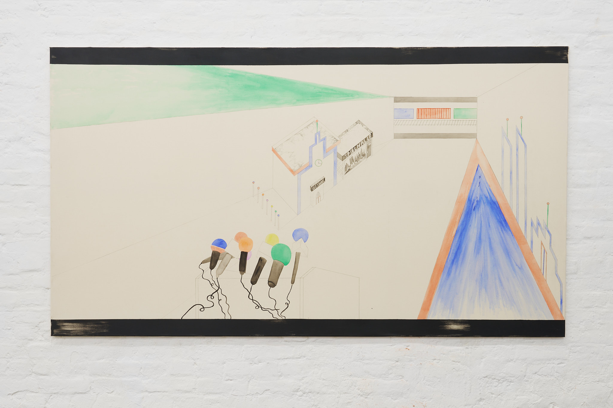 (Untitled) City Hall,Spielhalle 2025,Bleistift, Acrylfarbe,Leinwand auf Keilrahmen, 250 cm x 140 cm