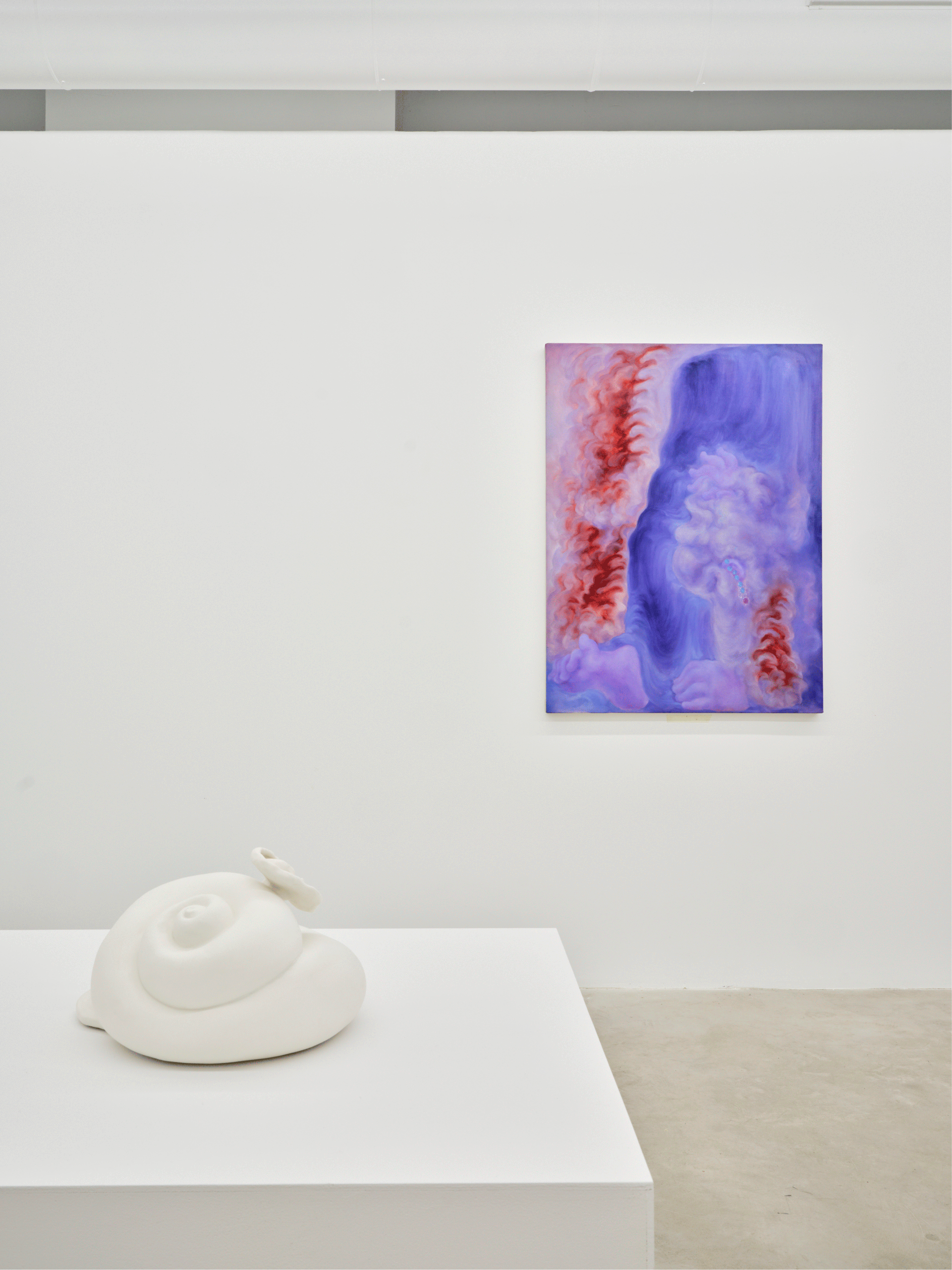 Maya Hottarek, 'Introverted extrovert' (2024), Zhenlin Zhang, 'Dream' (2024), installation view 'Whispers in My Ear', Osnova Gallery, 2025, Photo David Zarzoso