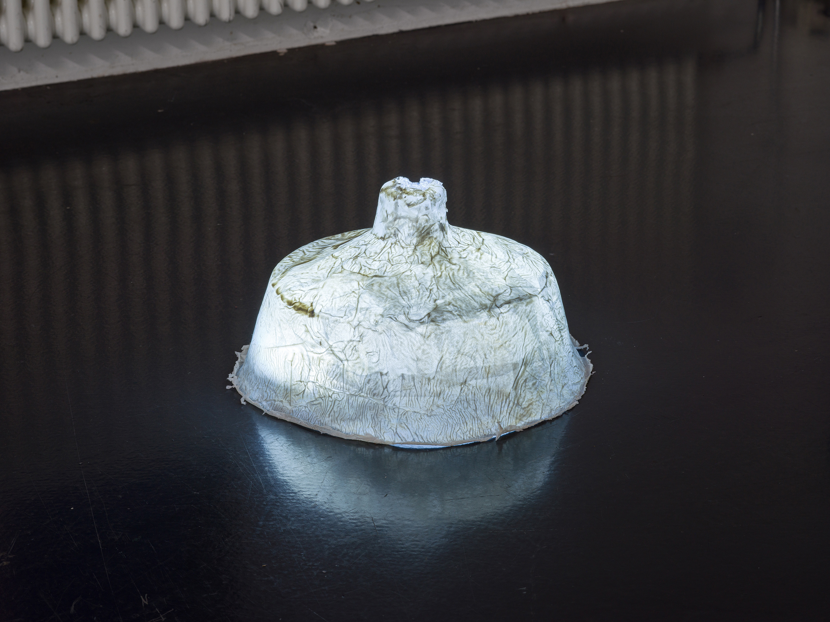 Julia Znoj, dereal cat perspective, 2025, Sound piece 36:48, sound system, soft speakers, bluetooth speakers, subwoover, paper, glue, paint, LED lights, dimensions variable