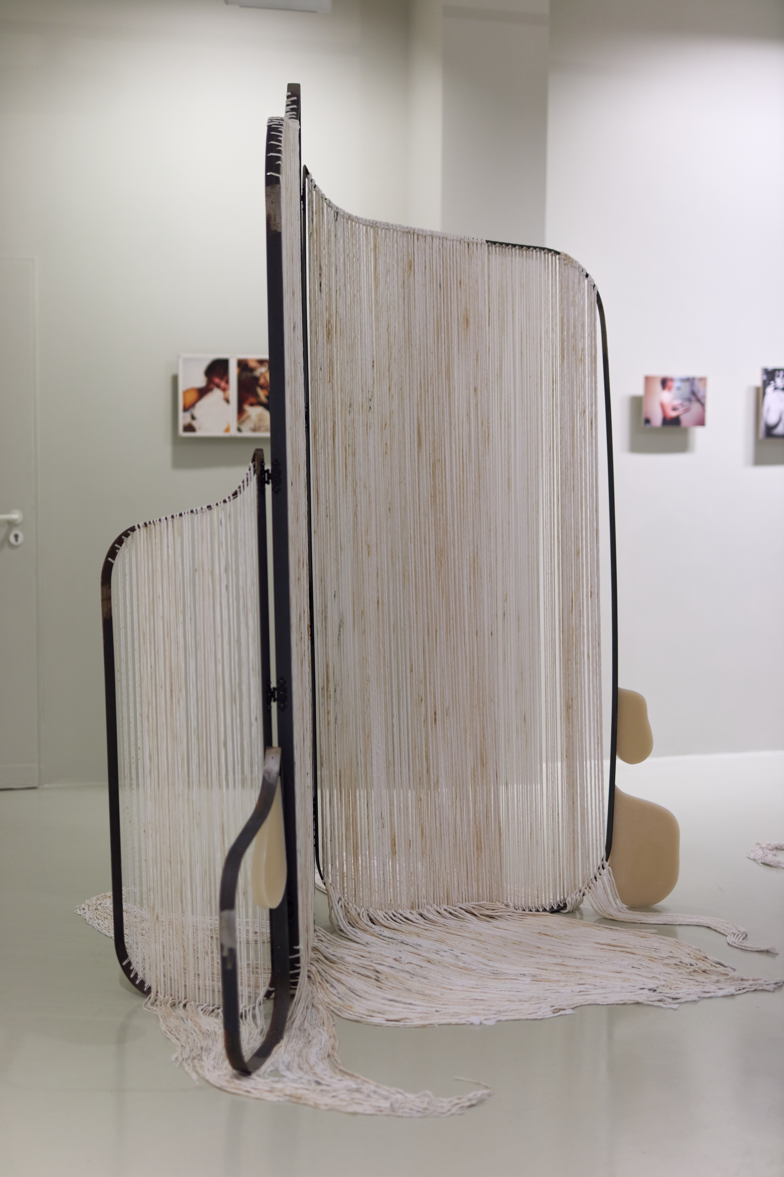 Barbora Zentková and Julia Gryboś: Teabags on Eyelids (detail), 2021 (installation; metal, textile, wax) | Trafó Gallery, 2025 | photo: Dávid Biró