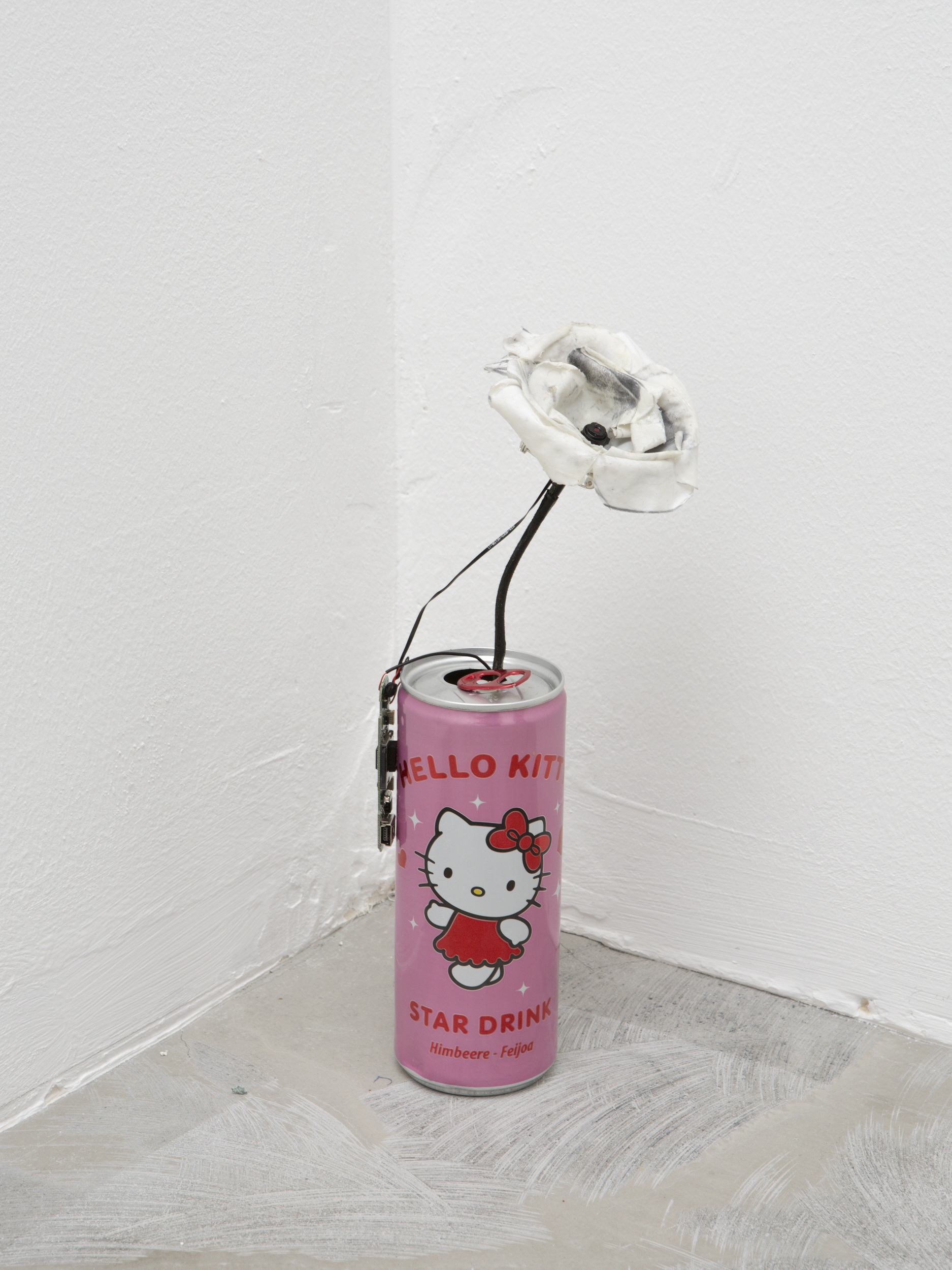 Lorenza Longhi, Untitled (Star), 2023. Fabric, brooch, spy camera, can, paint, glue, plastic; SD Card. 25 × 10 × 10 cm.