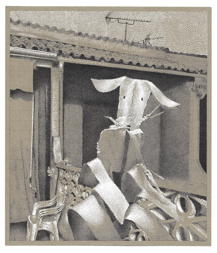 Xavier Robles de Medina, Ți-a ieșit iepurele în cale, 2020, Chromatic ink on paper, 24 x 21 cm