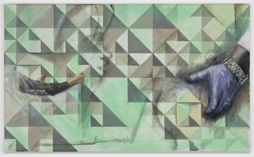 Alison Yip, Untitled (handling), 2025, Oil on canvas, 50 x 30 cm