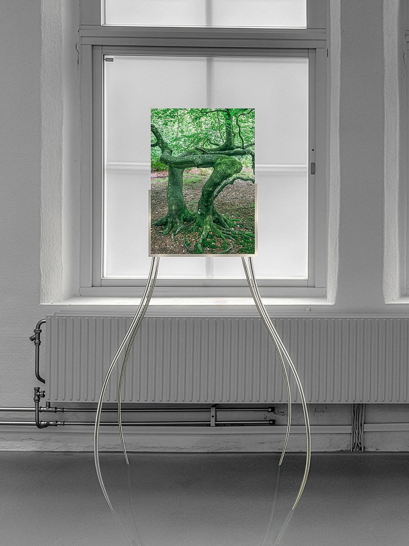 Susanne Fagerlund, "Twisted #1", 2025. UV-print on Plexiglas and aluminium stand.  