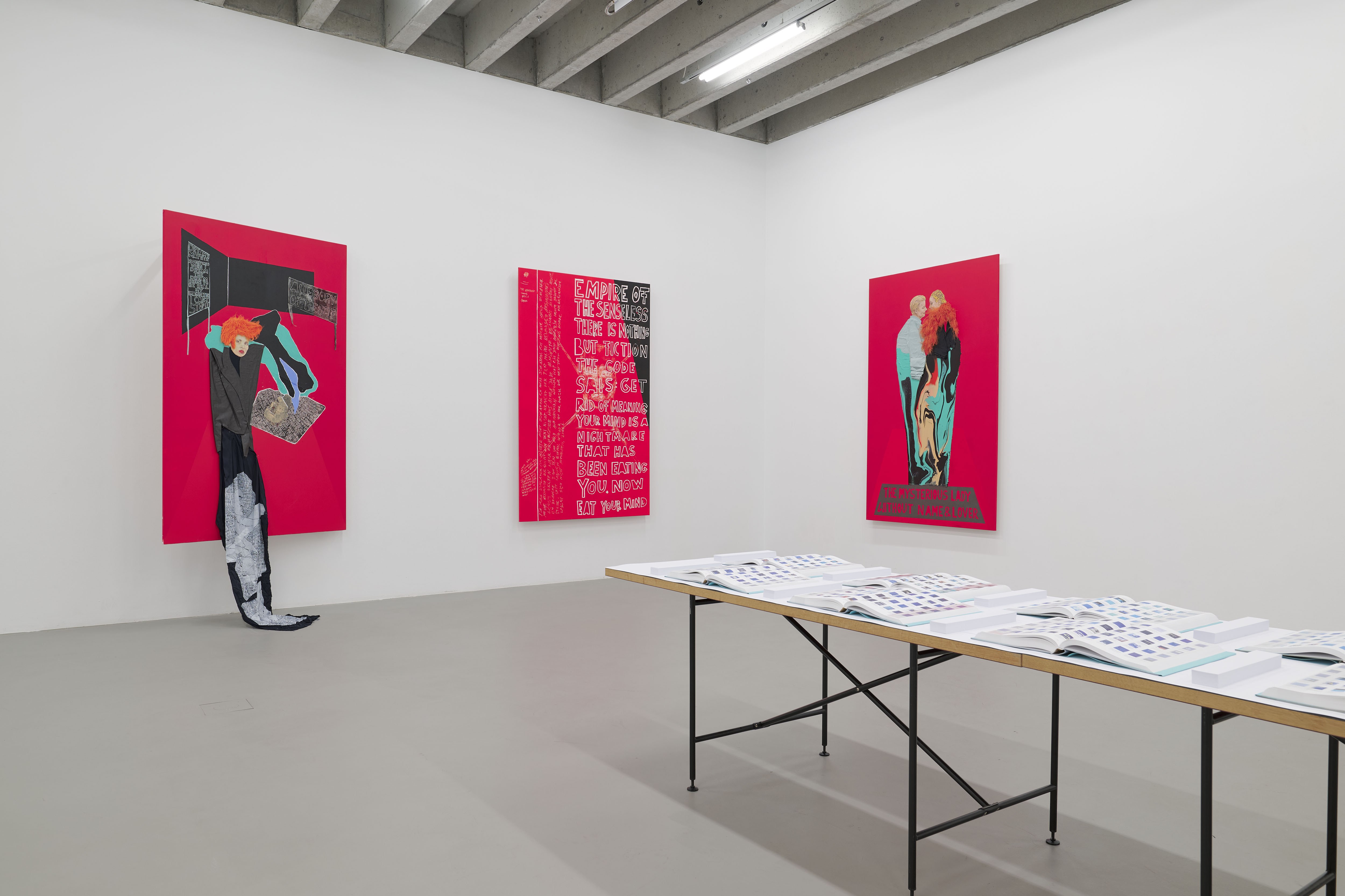 Lila-Zoé Krauß, Allegory of the Self, 2025; Bernhard Cella, Inventory, 2023, exhibition view ICAT of HFBK Hamburg; Photo: Tim Albrecht