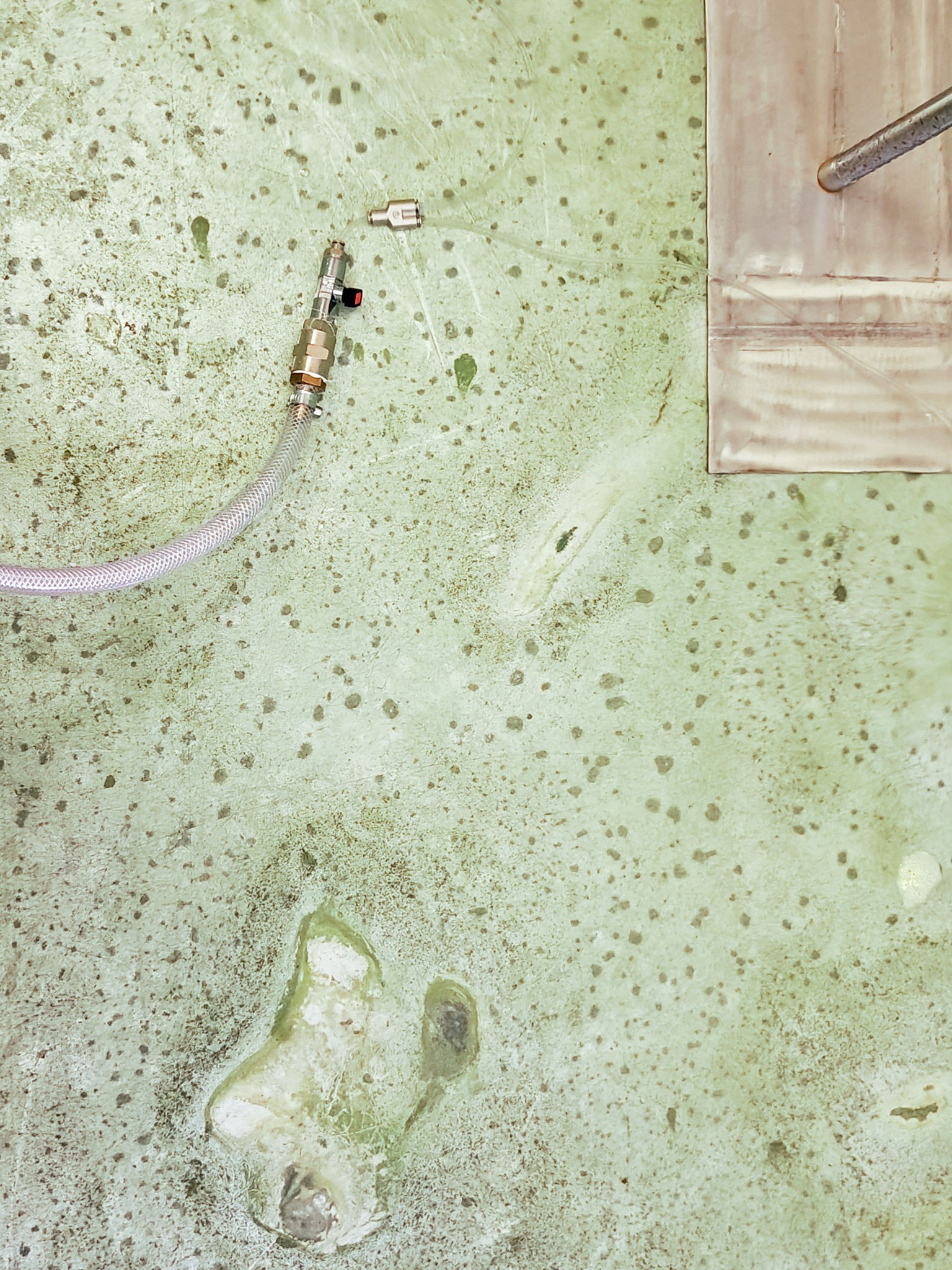 Tidal, Porous, and Fragmentary, 2025, ceramic, water, dye, galvanized iron, stainless steel, PVC pipes, water diaphragm pumps; environmental dimensions, details