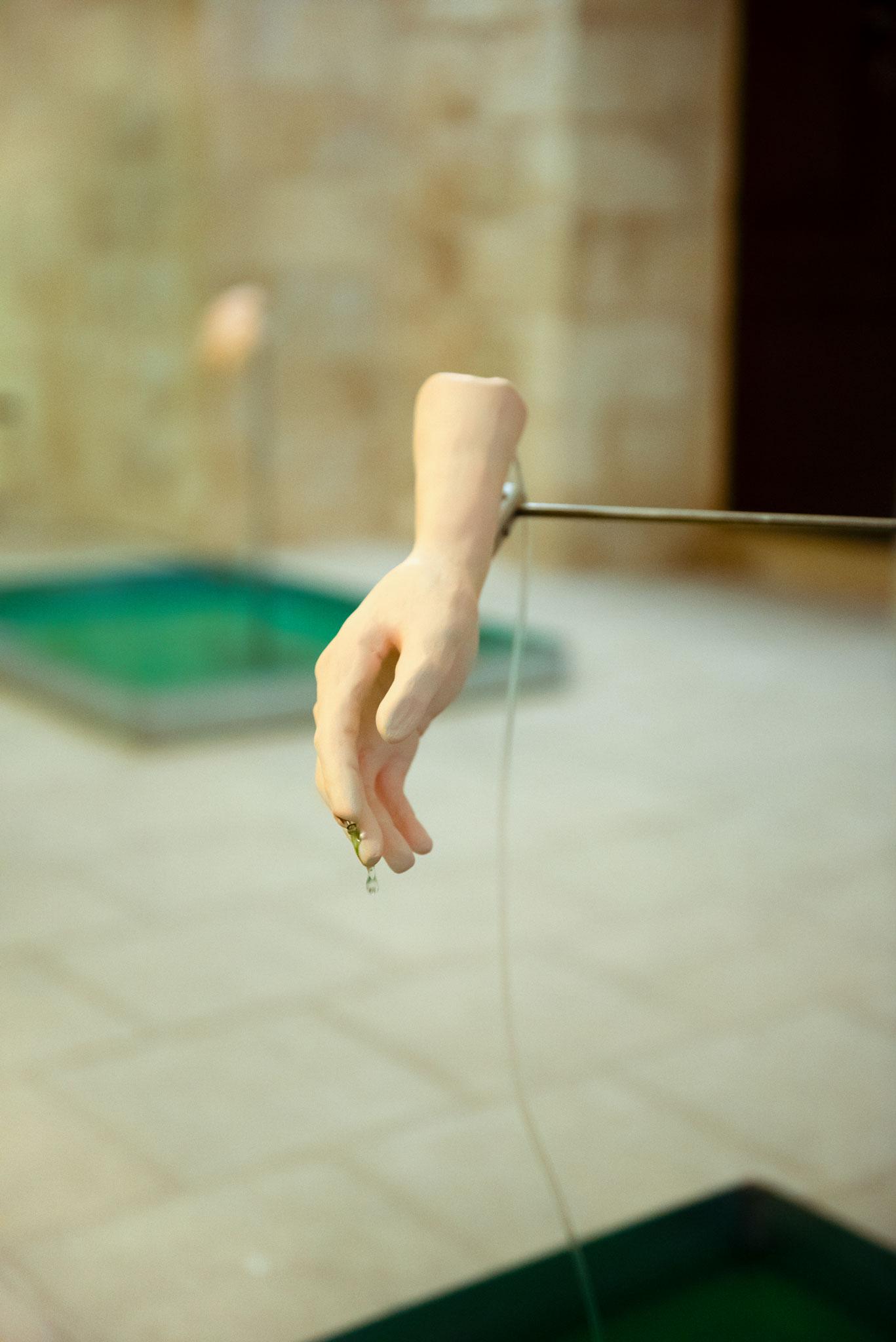 Tidal, Porous, and Fragmentary, 2025, ceramic, water, dye, galvanized iron, stainless steel, PVC pipes, water diaphragm pumps; environmental dimensions, details