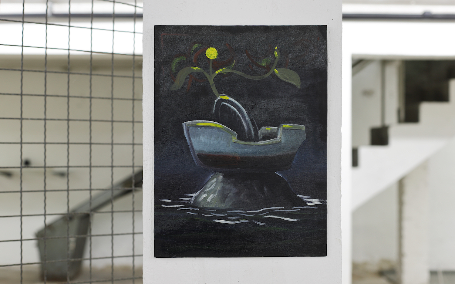 Jakob Albert, New Beginning / Stranded Ship (Ship 15), 2025, Öl auf Leinwand, 40 x 30 cm