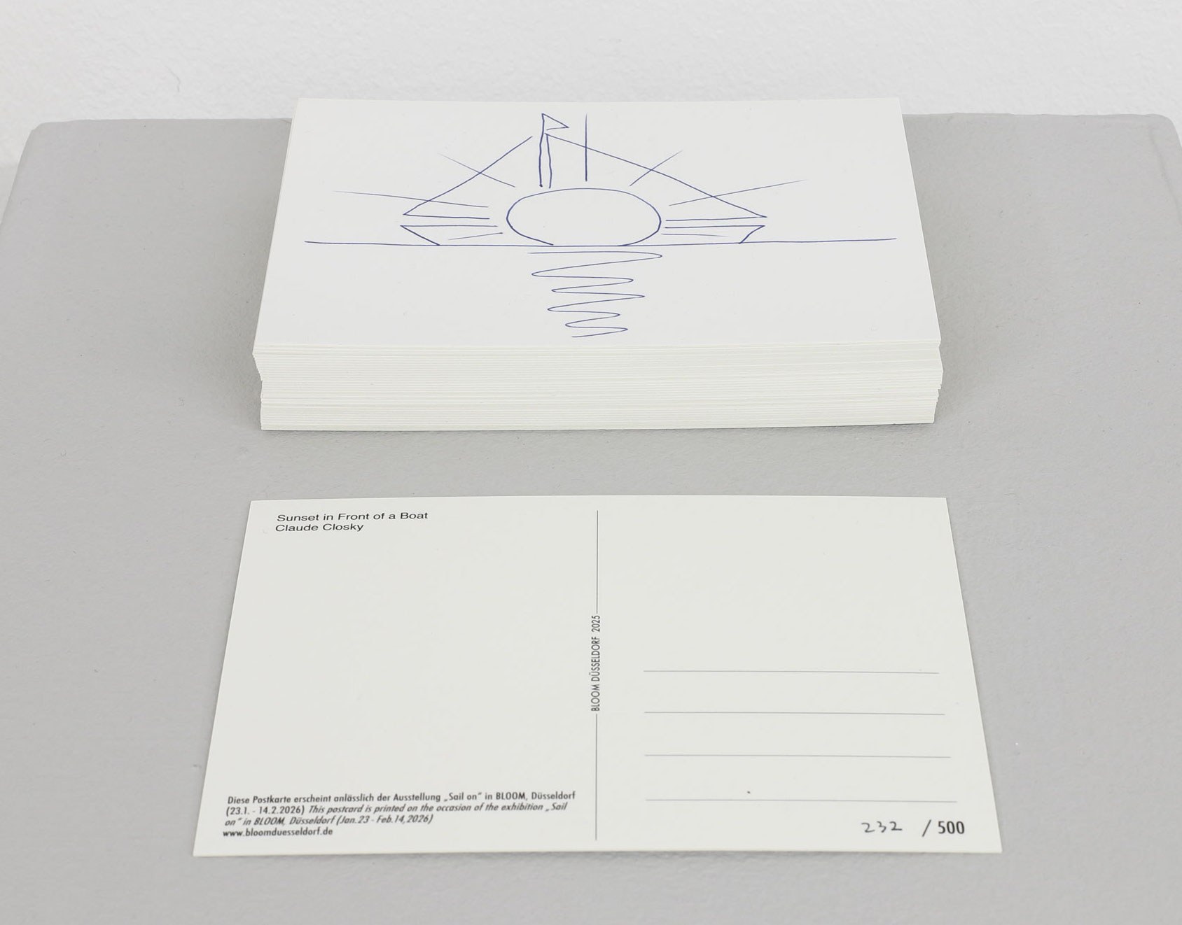 Claude Closky, „Sunset in Front of a Boat“, 2025, Postkarte, 10,5 x 15 cm, Auflage: 500