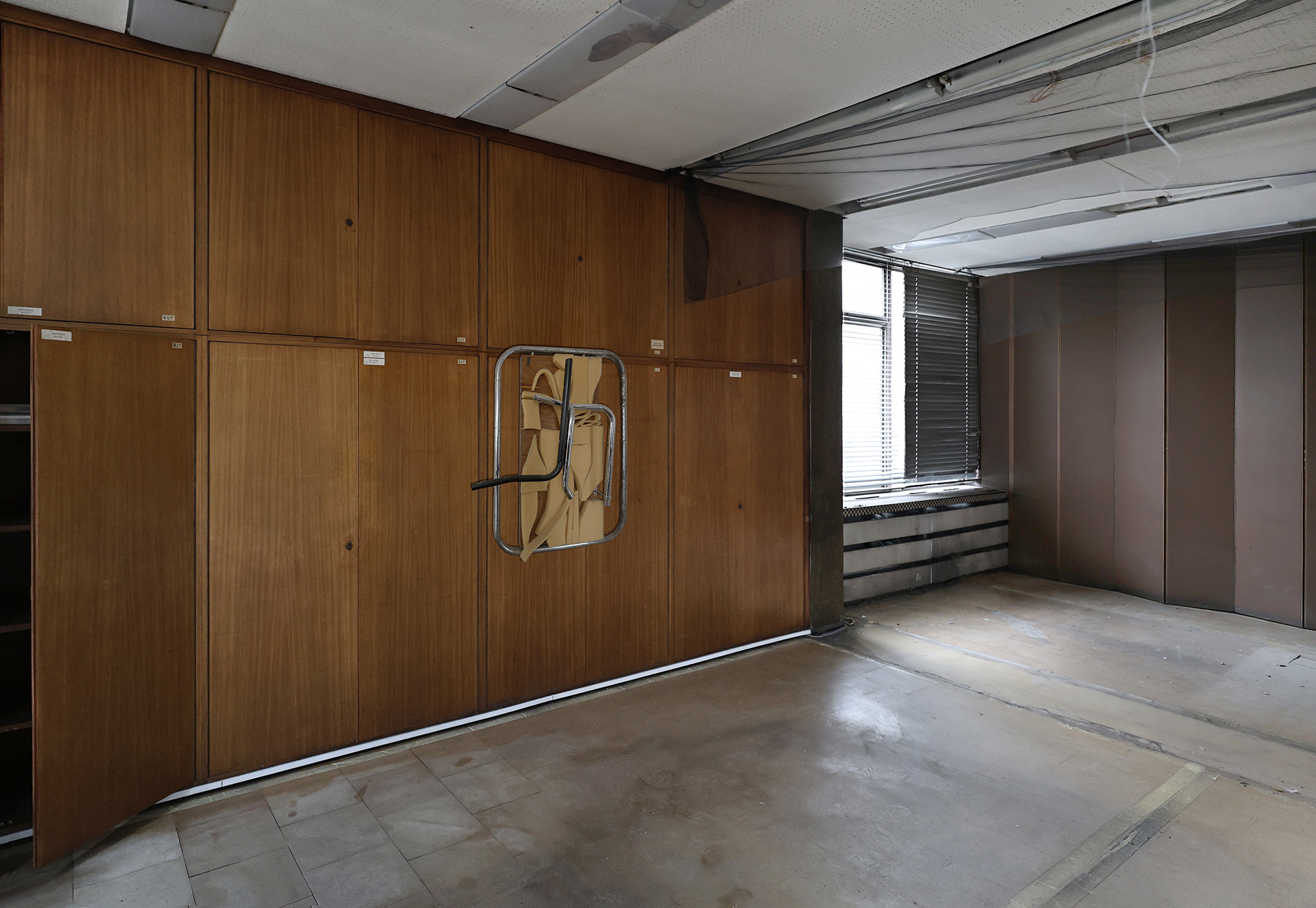 Andreea Anghel - Unit of Displeasure Chromed - steel, wood, foam. 76 x 90 x 15 cm. 2018-2019