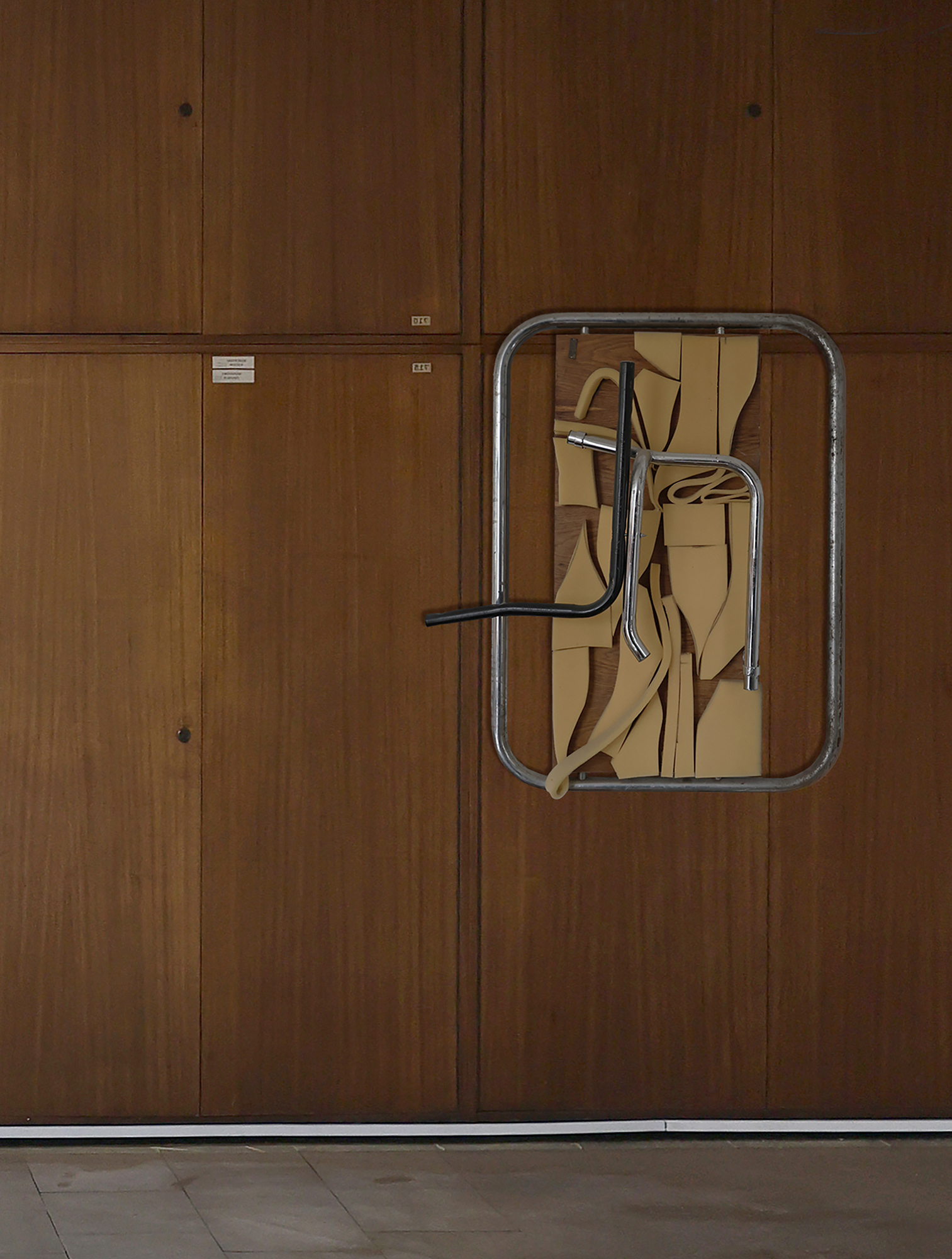 Andreea Anghel - Unit of Displeasure Chromed - steel, wood, foam. 76 x 90 x 15 cm. 2018-2019